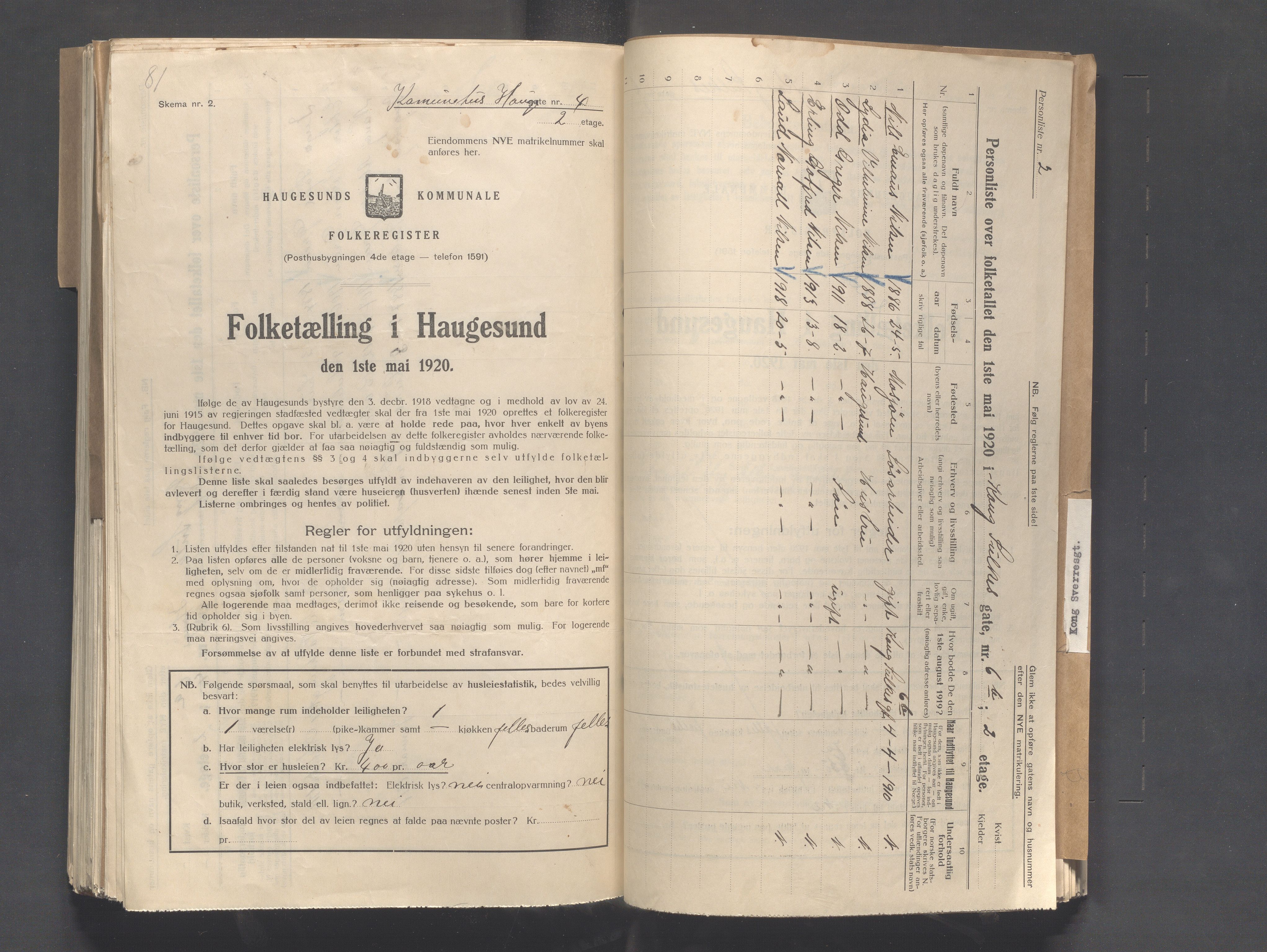 IKAR, Local census 1.5.1920 for Haugesund, 1920, p. 2792