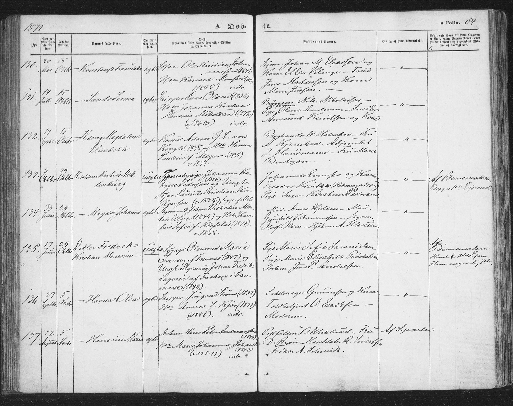 Tromsø sokneprestkontor/stiftsprosti/domprosti, SATØ/S-1343/G/Ga/L0012kirke: Parish register (official) no. 12, 1865-1871, p. 84
