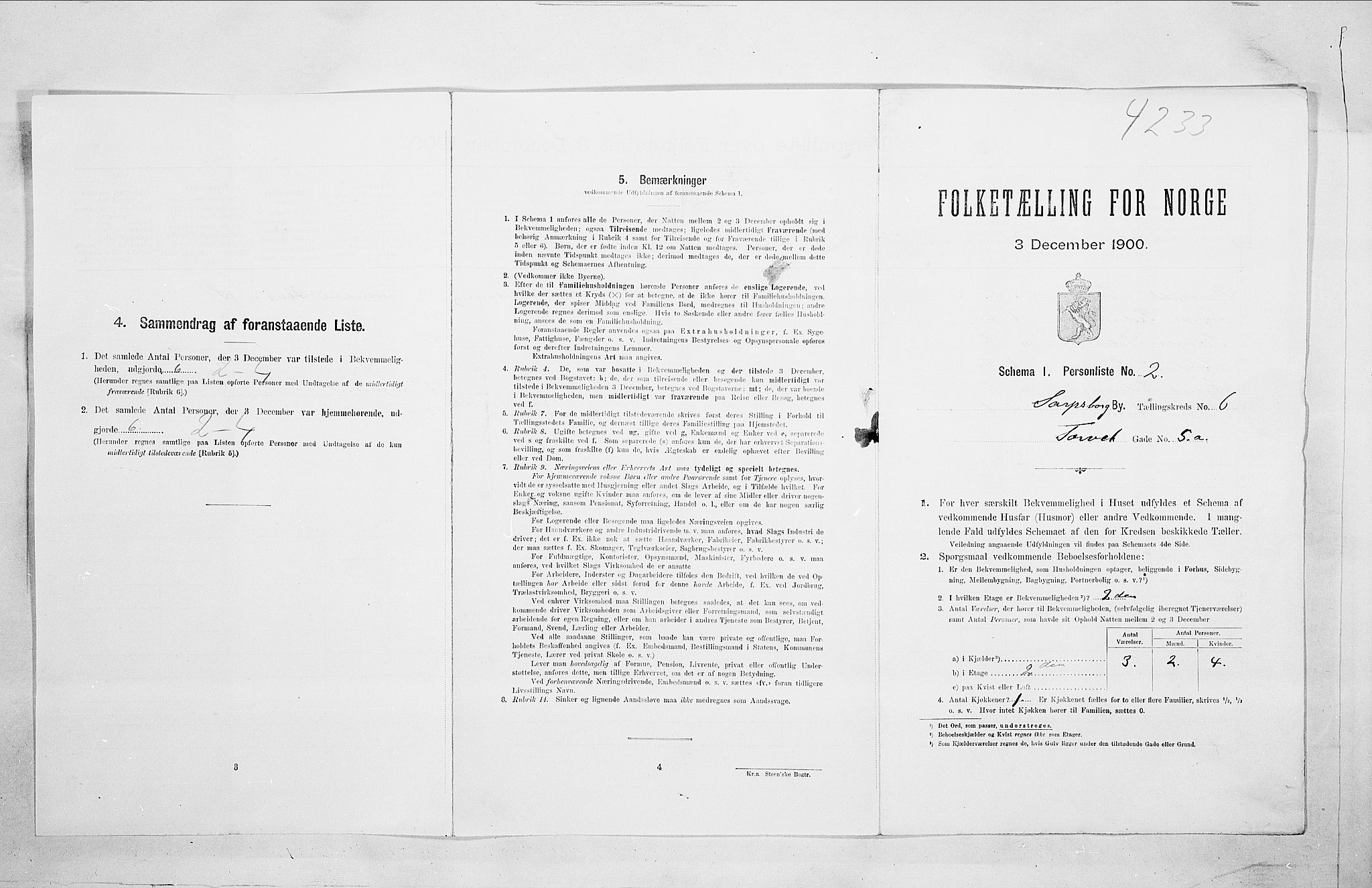 SAO, 1900 census for Sarpsborg, 1900