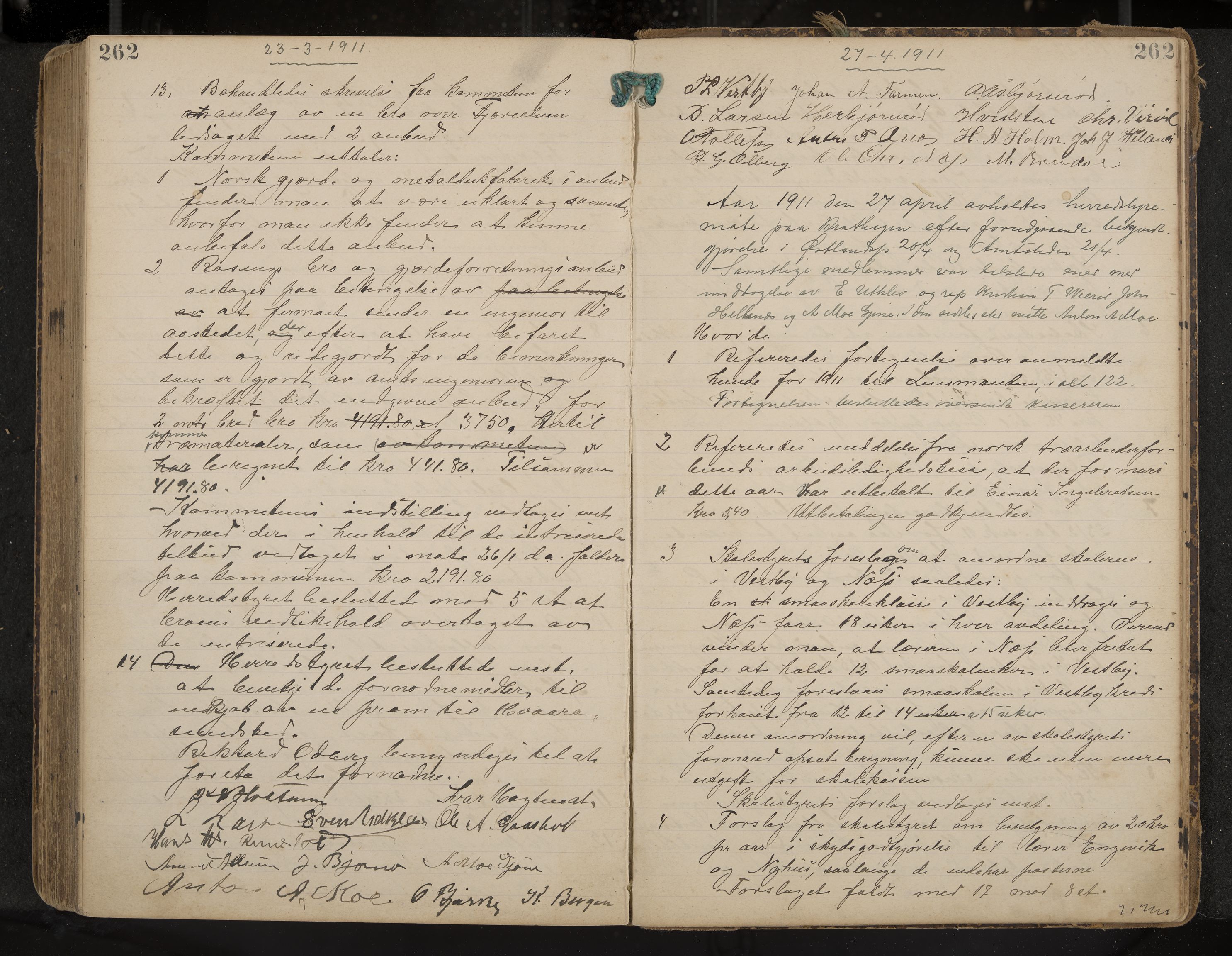 Hedrum formannskap og sentraladministrasjon, IKAK/0727021/A/Aa/L0005: Møtebok, 1899-1911, p. 262