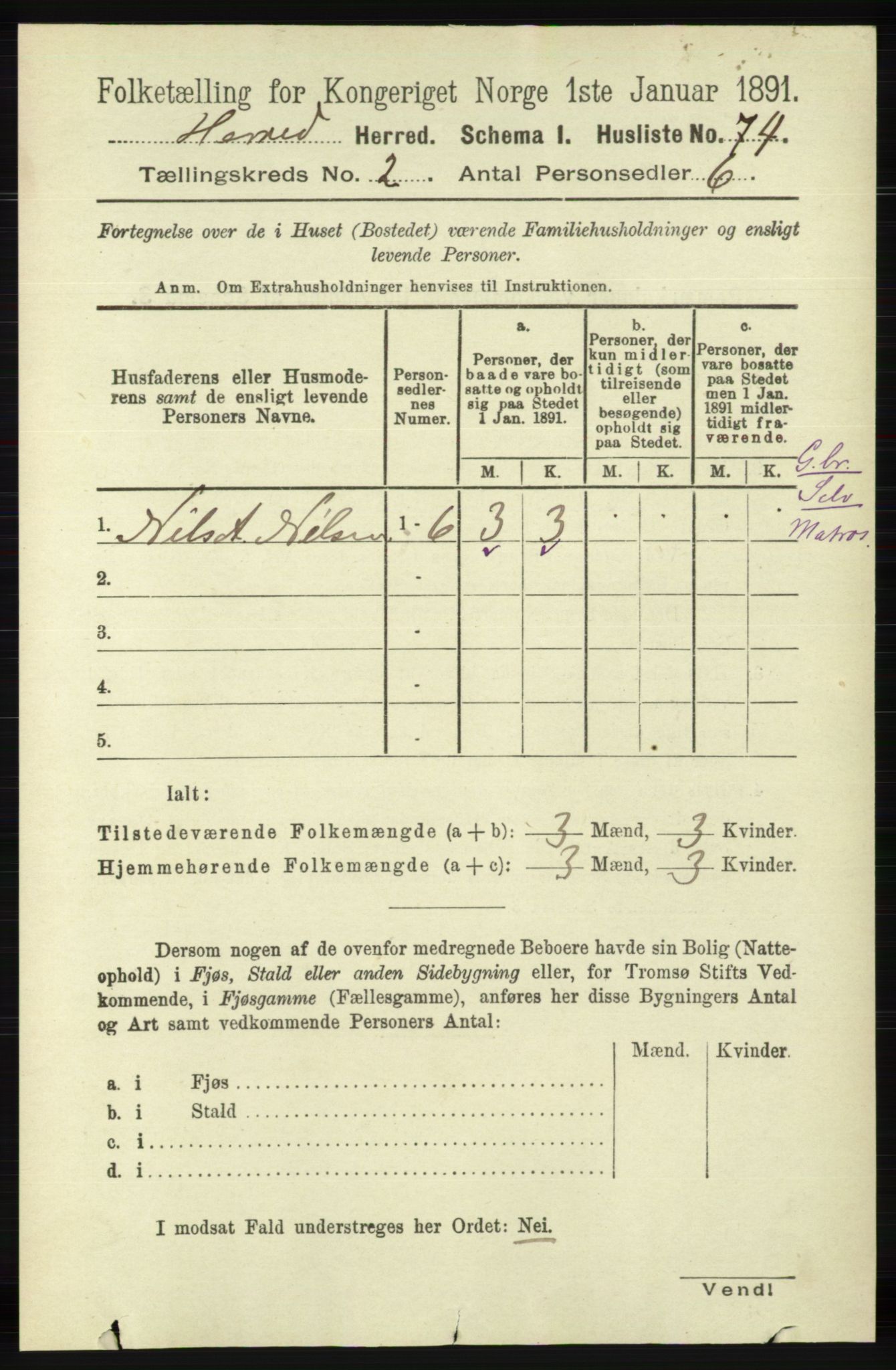 RA, 1891 census for 1039 Herad, 1891, p. 515