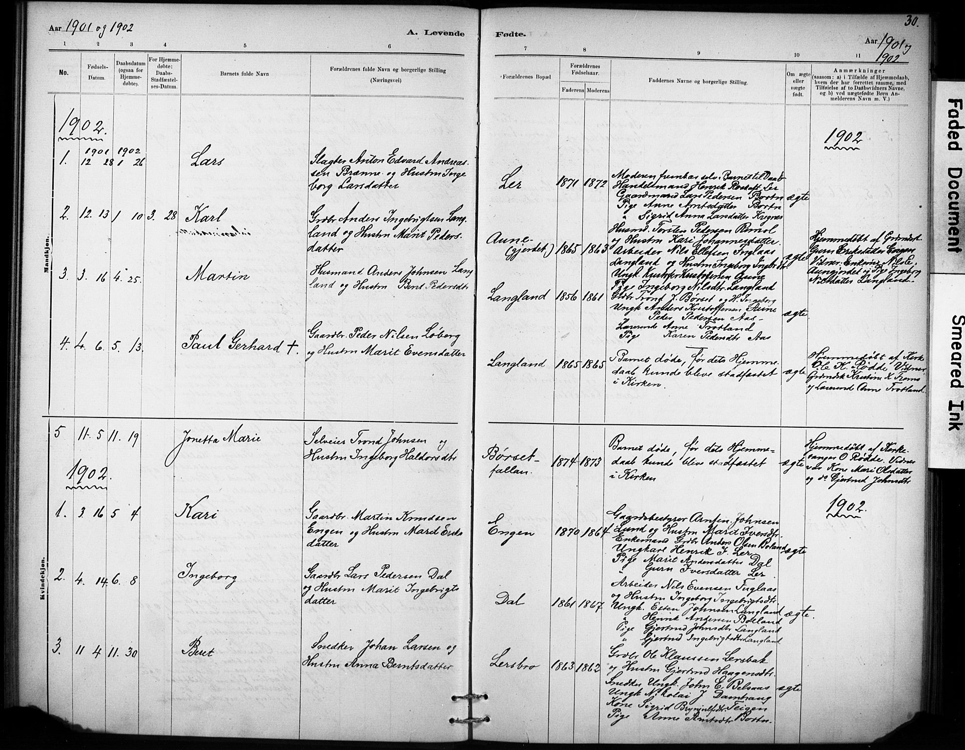 Ministerialprotokoller, klokkerbøker og fødselsregistre - Sør-Trøndelag, SAT/A-1456/693/L1119: Parish register (official) no. 693A01, 1887-1905, p. 30