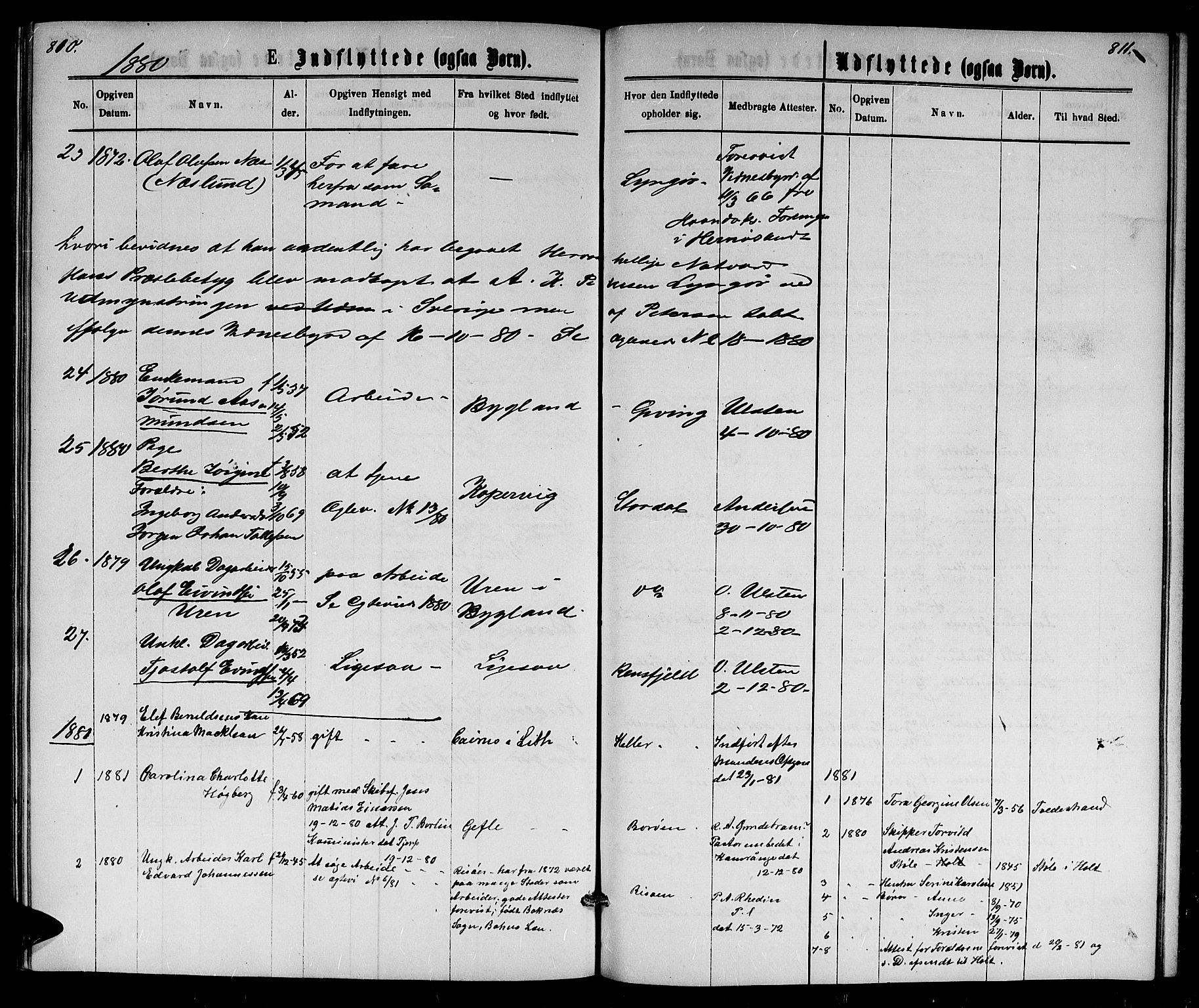 Dypvåg sokneprestkontor, AV/SAK-1111-0007/F/Fb/Fba/L0012: Parish register (copy) no. B 12, 1872-1886, p. 810-811