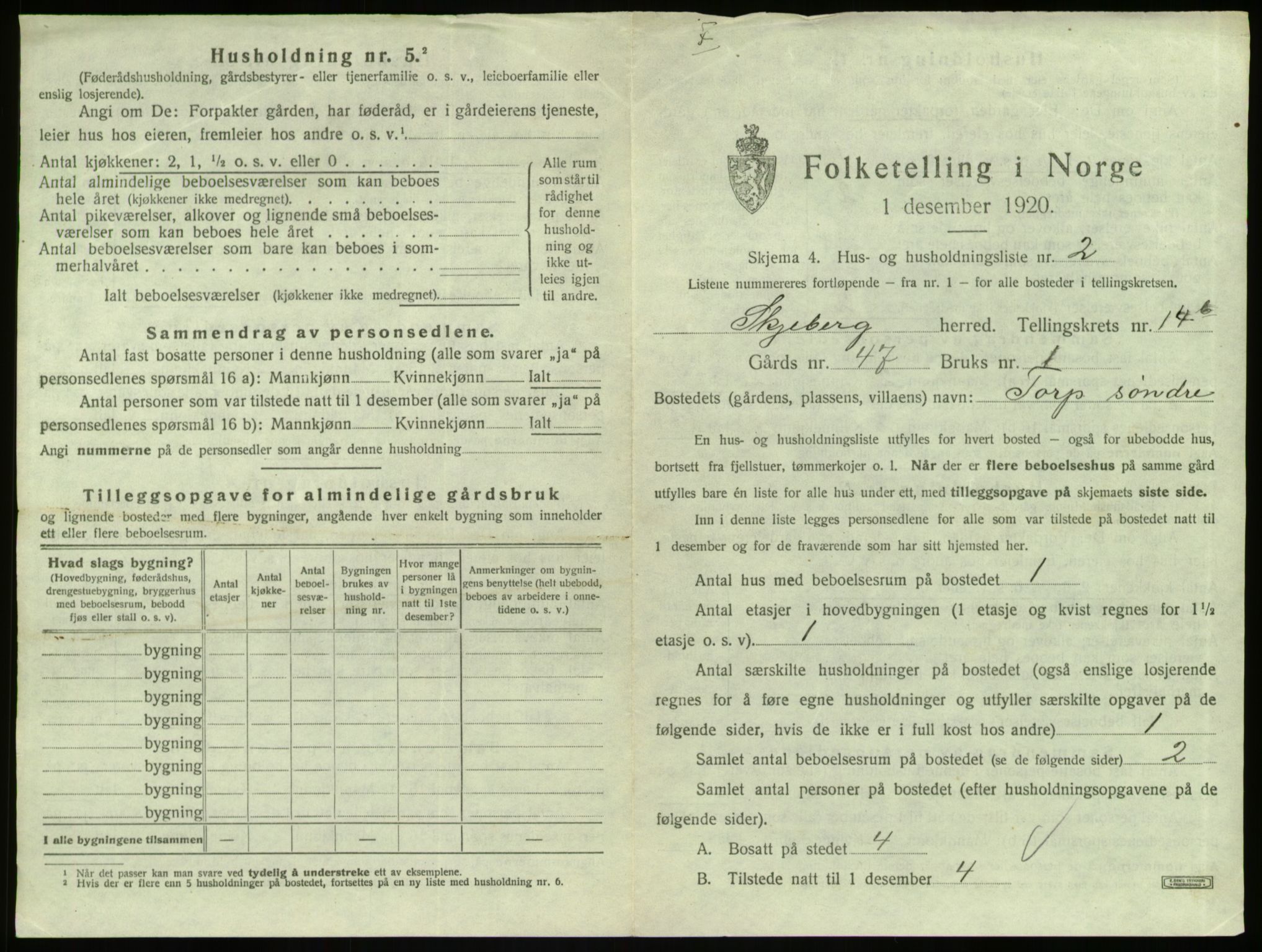 SAO, 1920 census for Skjeberg, 1920, p. 1999