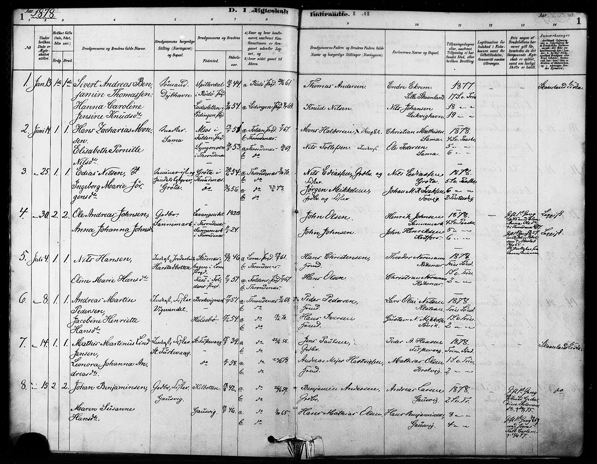 Trondenes sokneprestkontor, SATØ/S-1319/H/Ha/L0015kirke: Parish register (official) no. 15, 1878-1889, p. 1