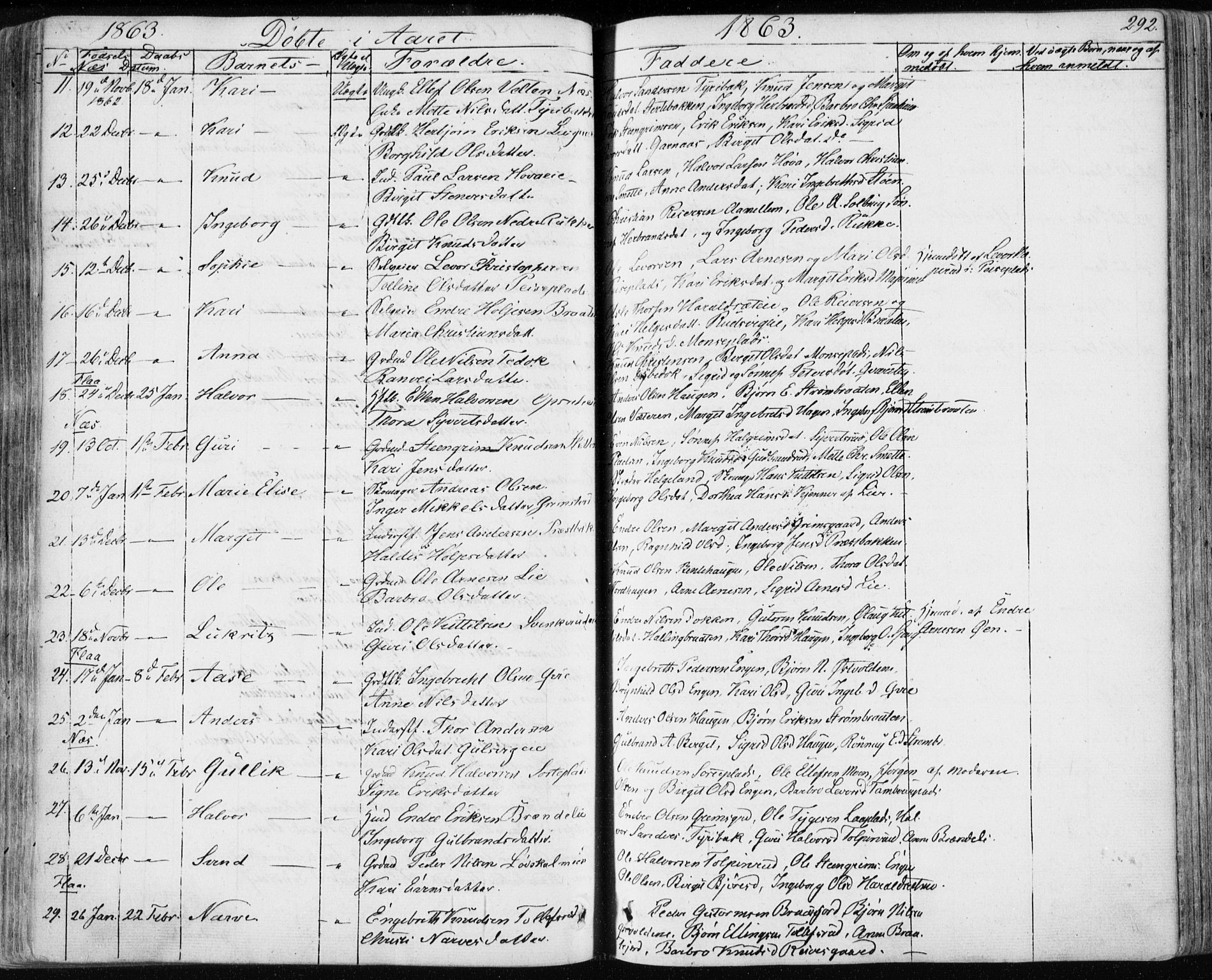 Nes kirkebøker, AV/SAKO-A-236/F/Fa/L0009: Parish register (official) no. 9, 1834-1863, p. 292