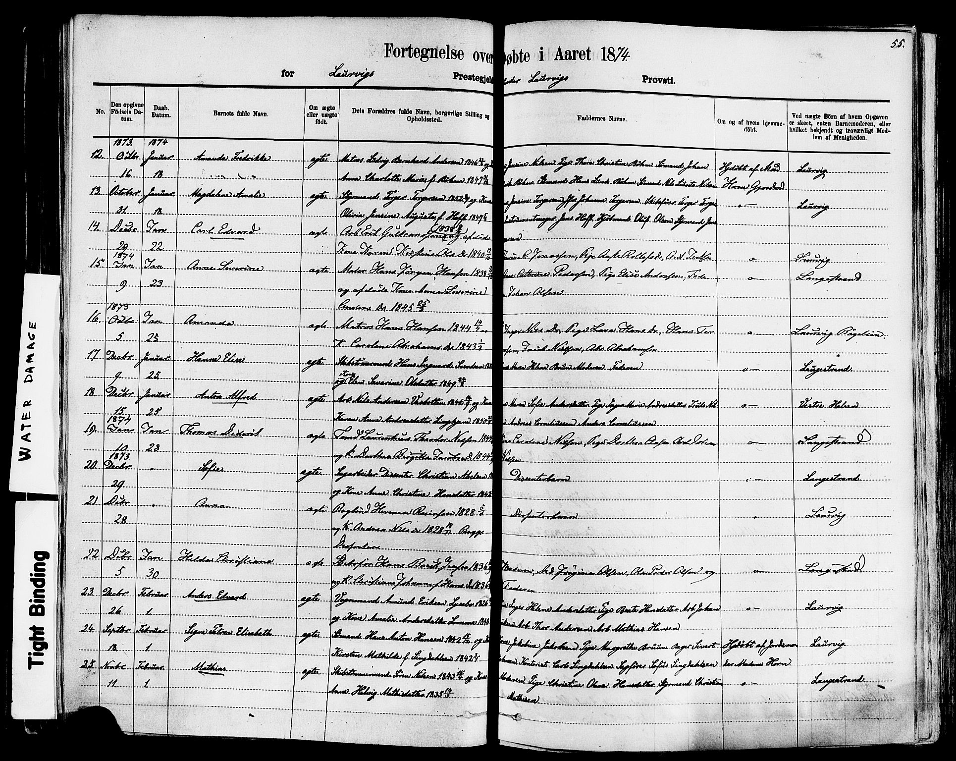 Larvik kirkebøker, AV/SAKO-A-352/F/Fa/L0006: Parish register (official) no. I 6, 1871-1883, p. 55