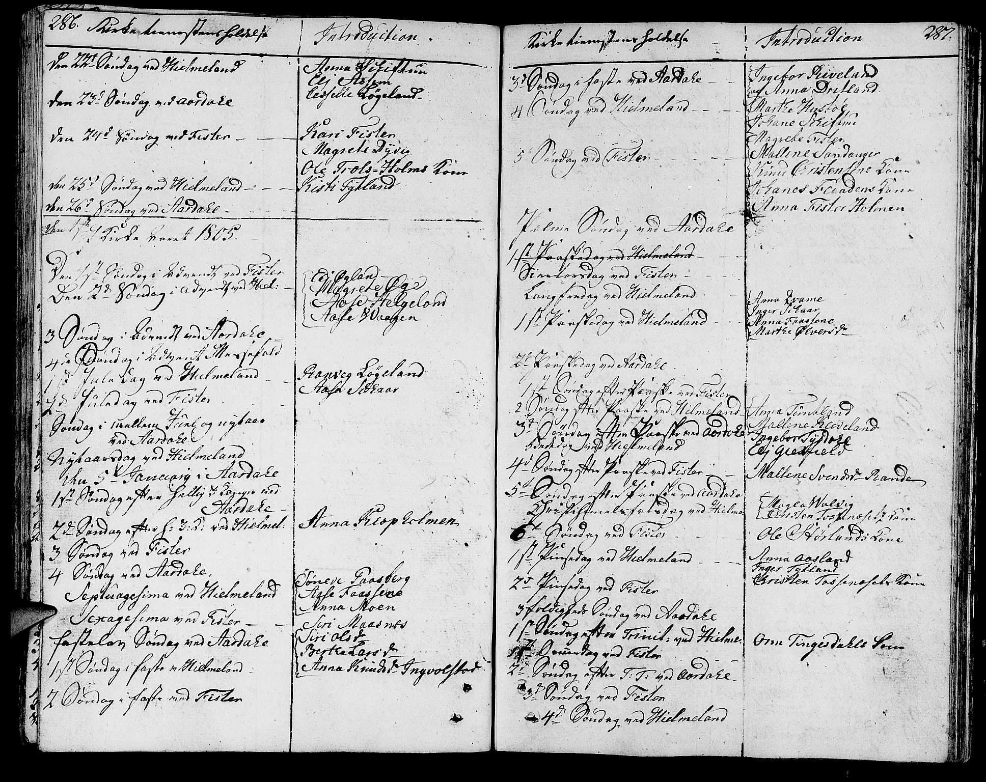 Hjelmeland sokneprestkontor, AV/SAST-A-101843/01/IV/L0002: Parish register (official) no. A 2, 1799-1816, p. 286-287