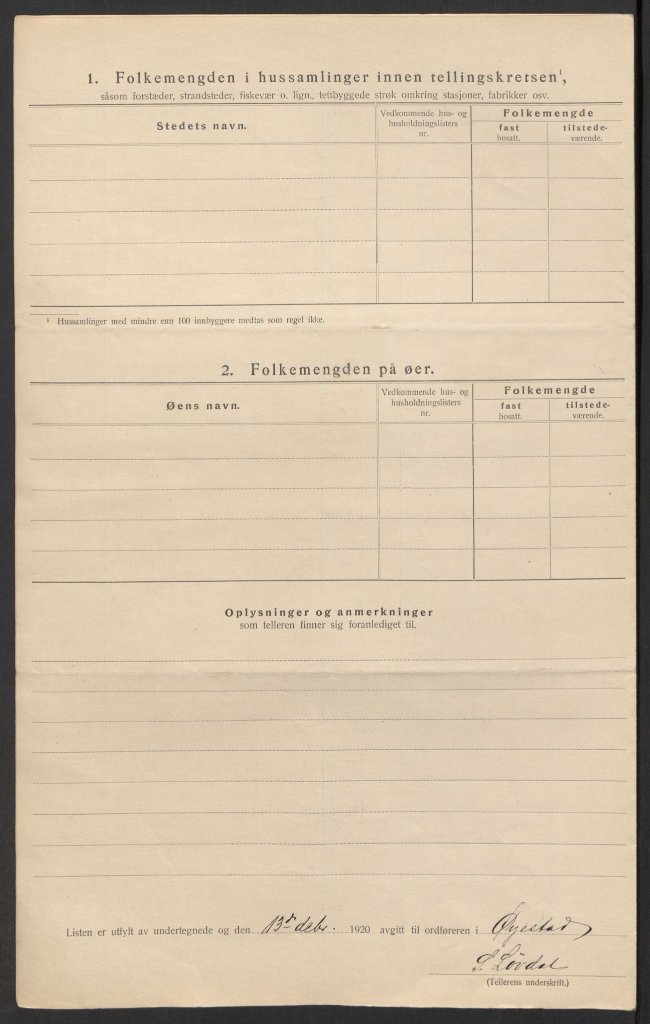 SAK, 1920 census for Øyestad, 1920, p. 32