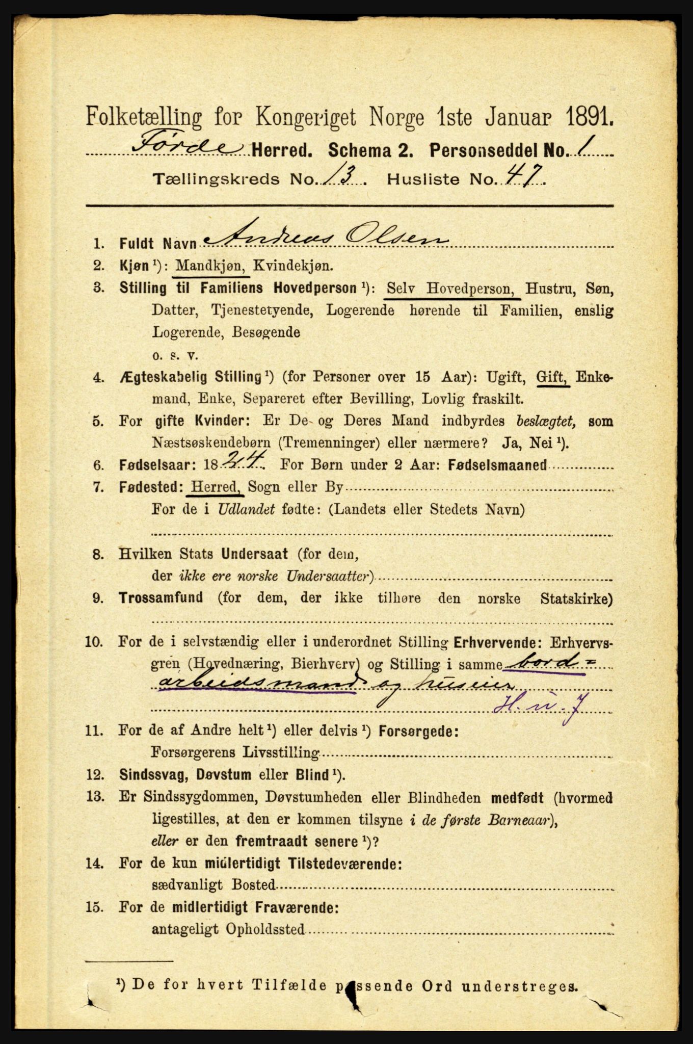 RA, 1891 census for 1432 Førde, 1891, p. 4852