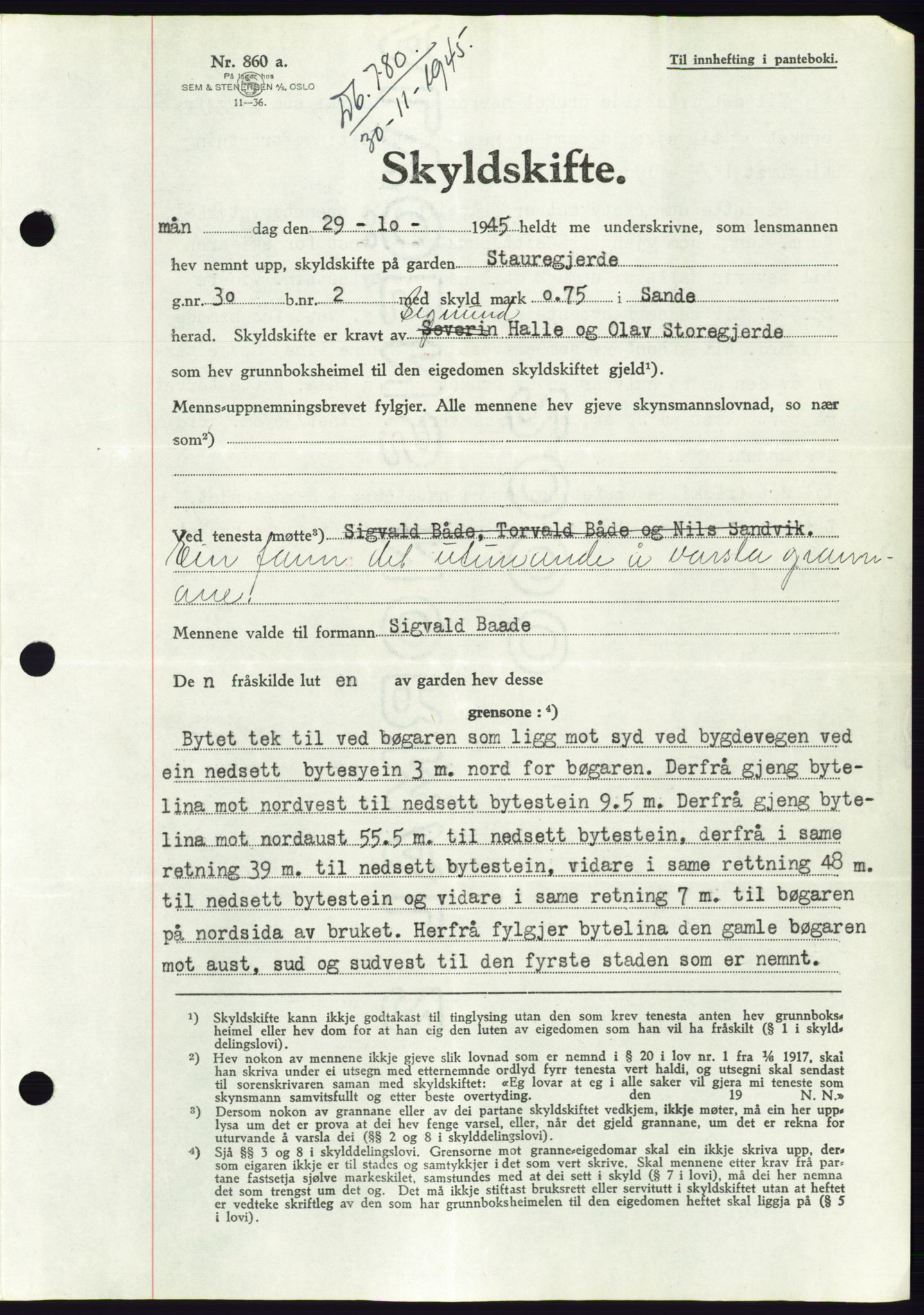 Søre Sunnmøre sorenskriveri, AV/SAT-A-4122/1/2/2C/L0077: Mortgage book no. 3A, 1945-1946, Diary no: : 780/1945