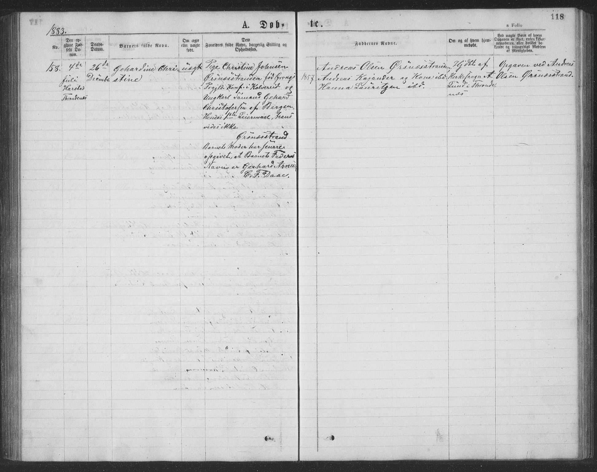Ministerialprotokoller, klokkerbøker og fødselsregistre - Nordland, AV/SAT-A-1459/874/L1075: Parish register (copy) no. 874C04, 1876-1883, p. 118