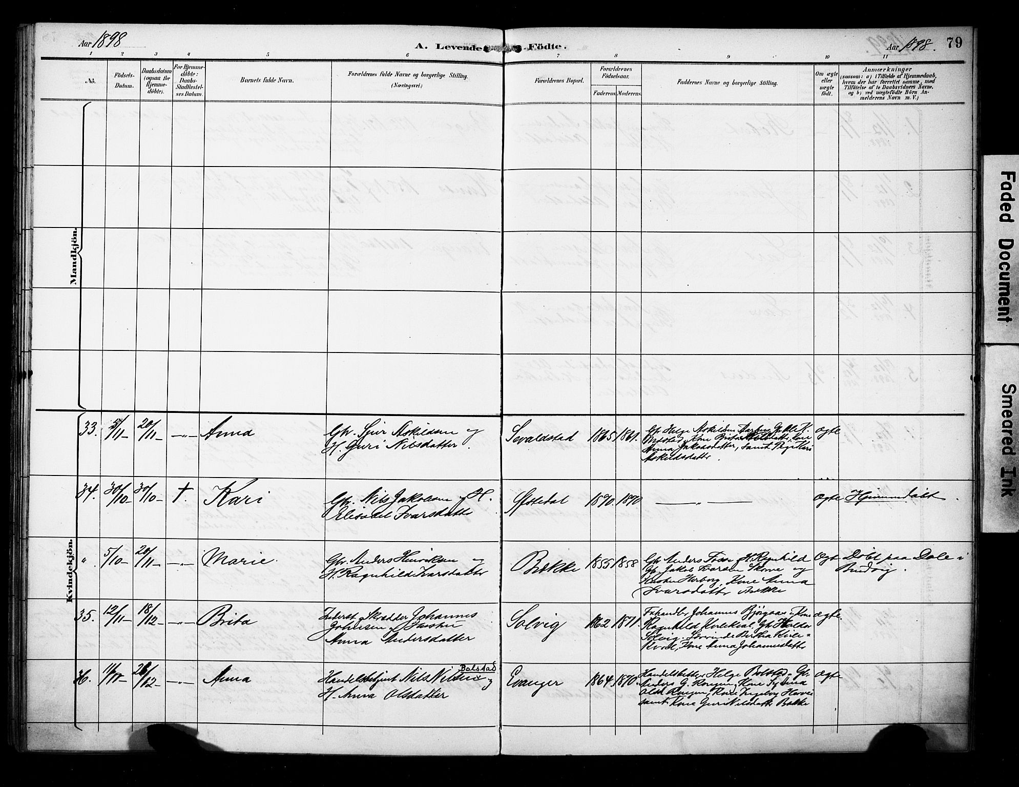Evanger sokneprestembete, SAB/A-99924: Parish register (official) no. A 2, 1892-1899, p. 79