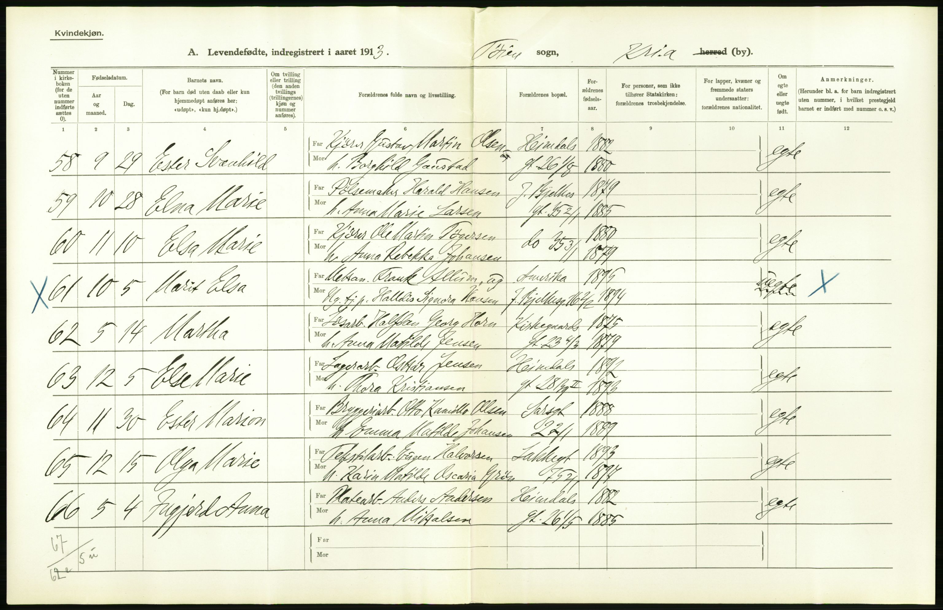 Statistisk sentralbyrå, Sosiodemografiske emner, Befolkning, AV/RA-S-2228/D/Df/Dfb/Dfbc/L0007: Kristiania: Levendefødte menn og kvinner., 1913, p. 578