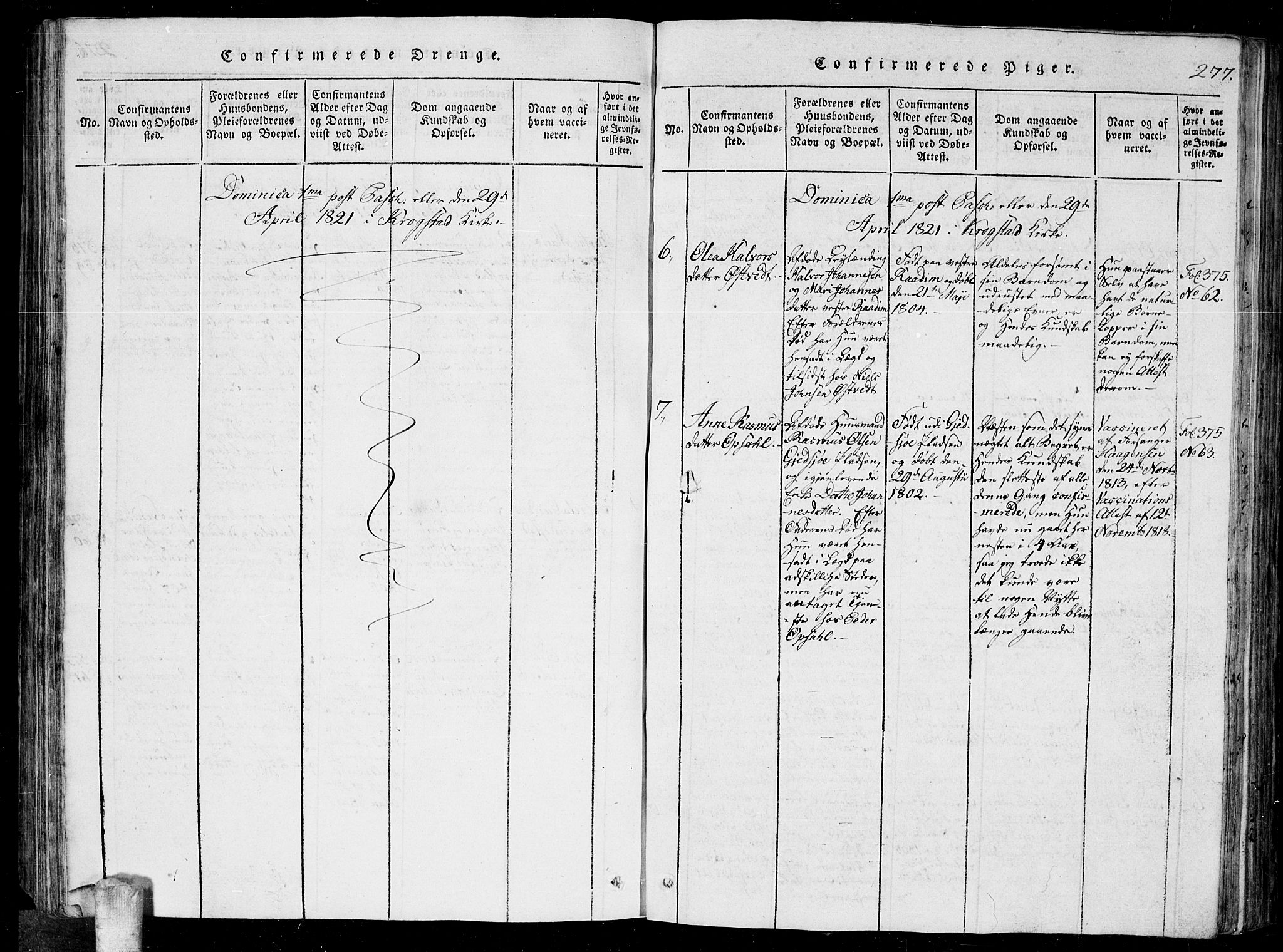 Kråkstad prestekontor Kirkebøker, AV/SAO-A-10125a/G/Ga/L0001: Parish register (copy) no. I 1, 1813-1824, p. 277