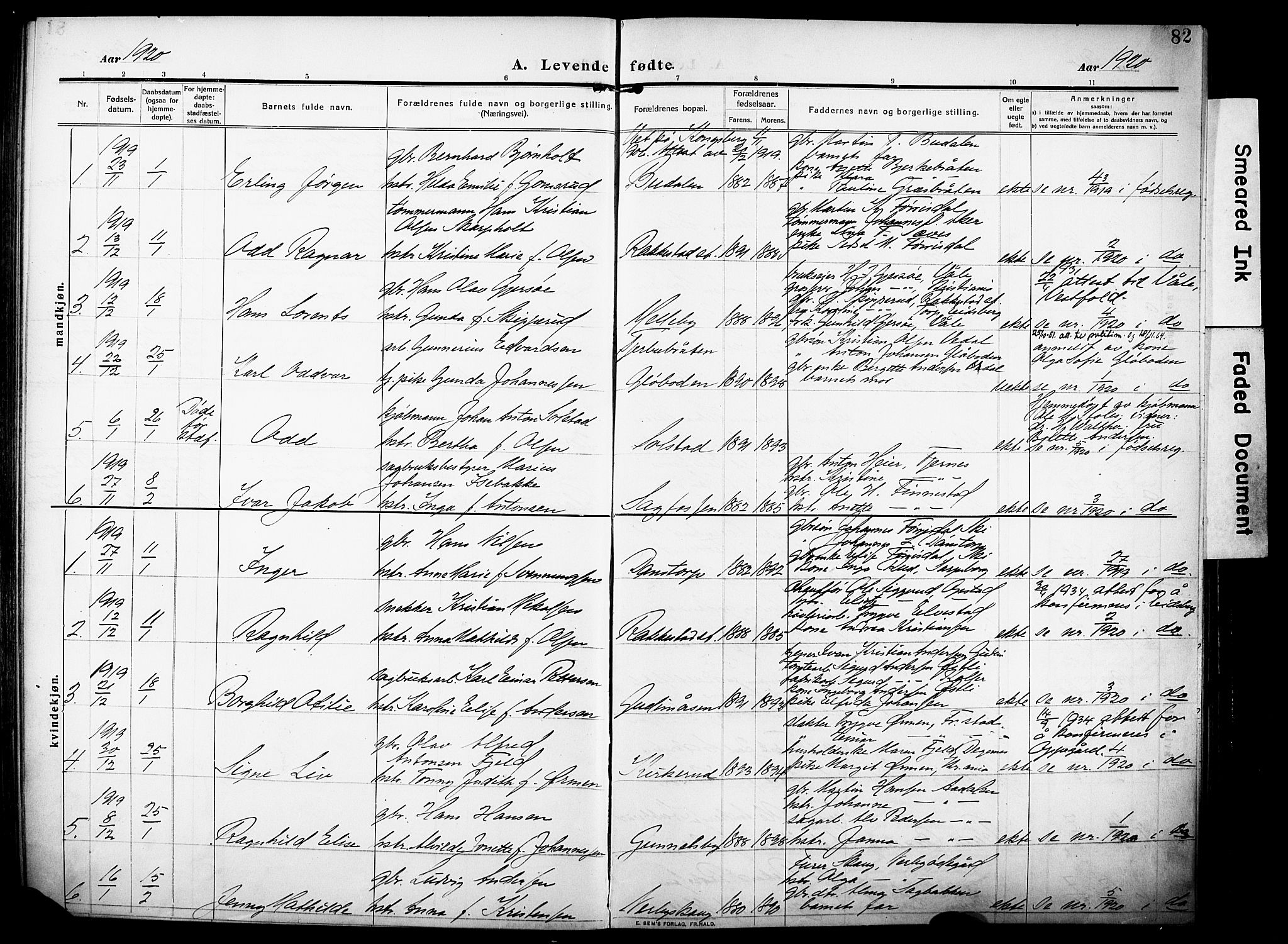 Rakkestad prestekontor Kirkebøker, AV/SAO-A-2008/F/Fa/L0015: Parish register (official) no. I 15, 1909-1922, p. 82