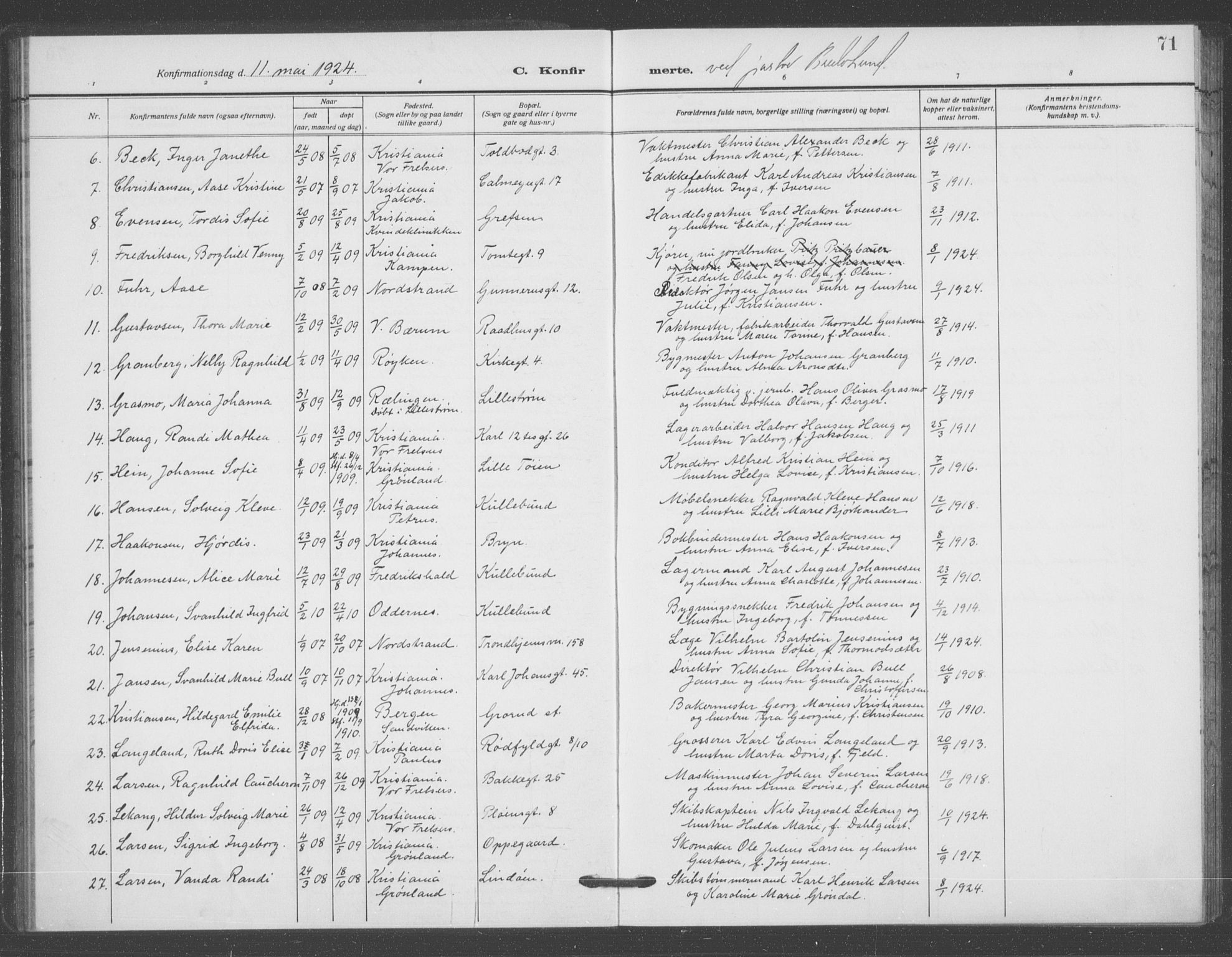 Oslo domkirke Kirkebøker, AV/SAO-A-10752/F/Fa/L0031: Parish register (official) no. 31, 1918-1941, p. 71