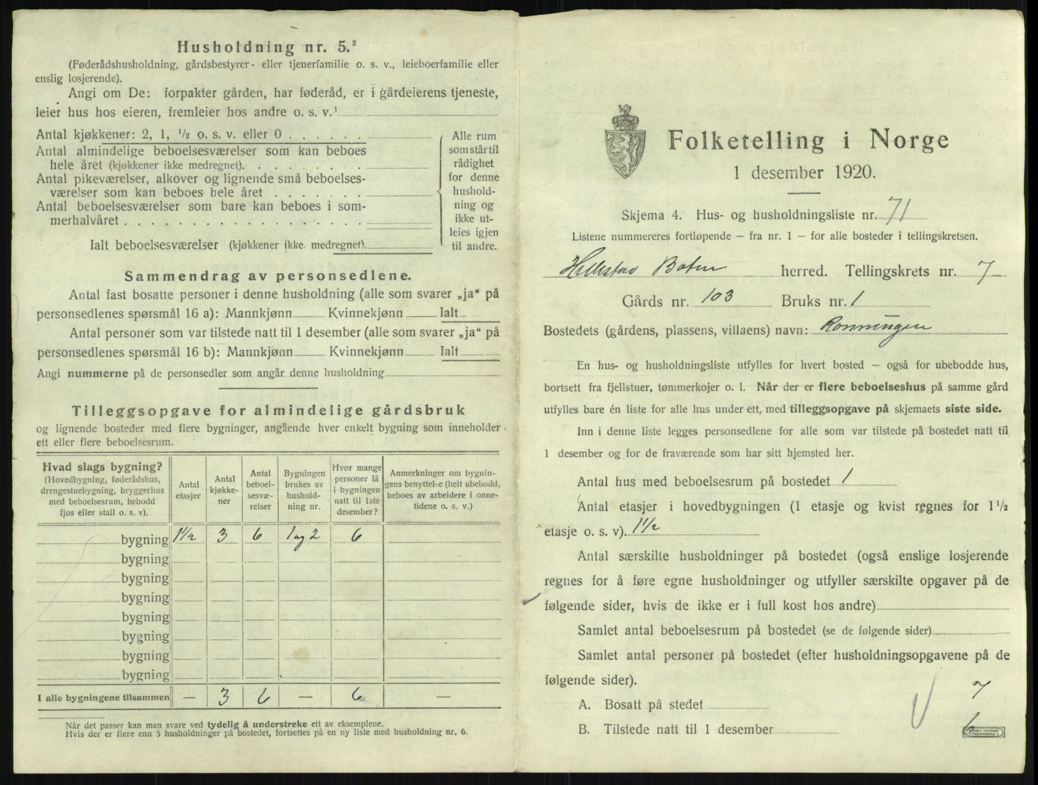 SAKO, 1920 census for Botne, 1920, p. 995