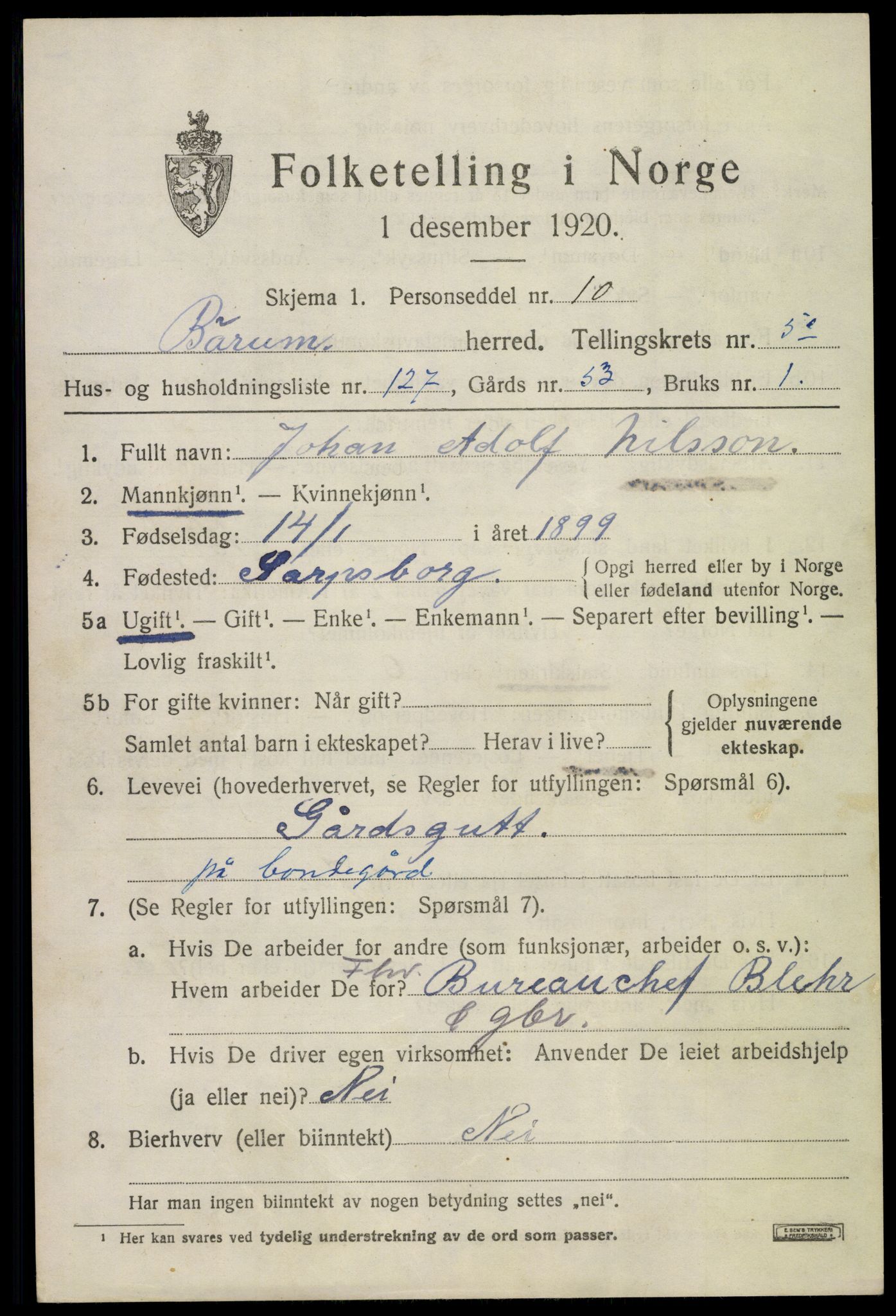 SAO, 1920 census for Bærum, 1920, p. 12144