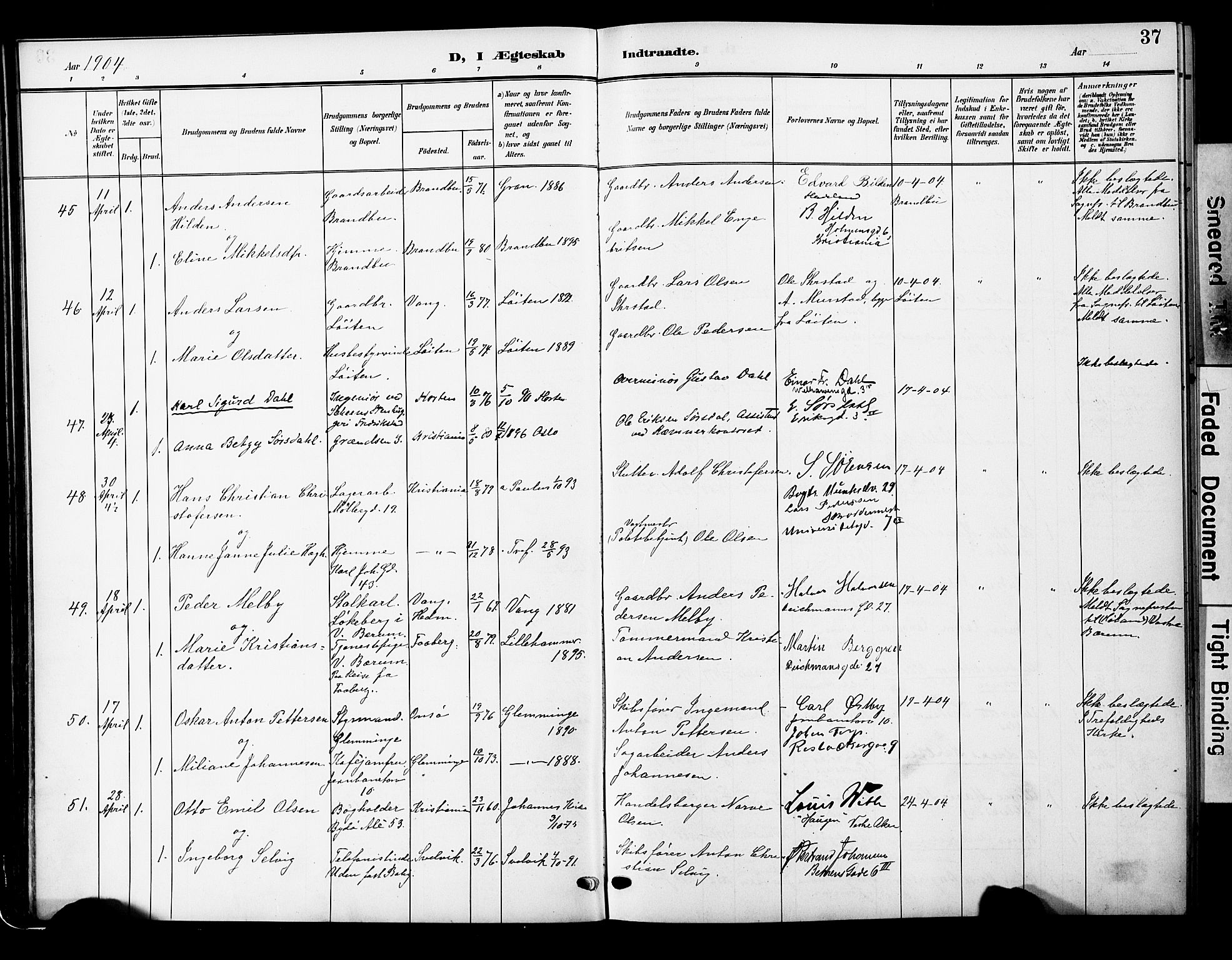Oslo domkirke Kirkebøker, AV/SAO-A-10752/F/Fa/L0033: Parish register (official) no. 33, 1902-1913, p. 37