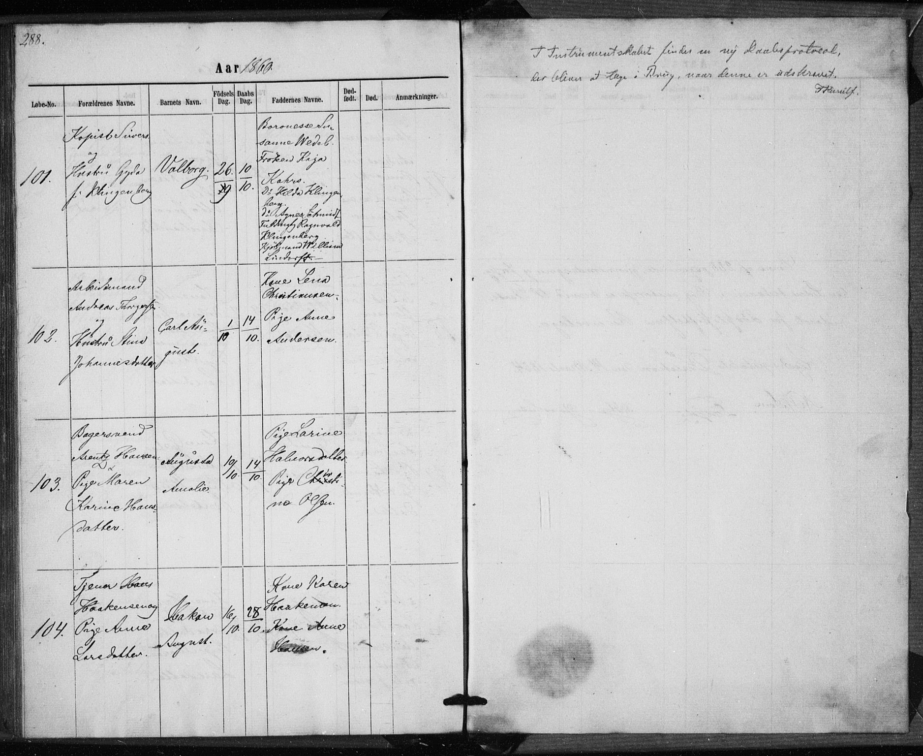 Rikshospitalet prestekontor Kirkebøker, AV/SAO-A-10309b/K/L0002/0001: Baptism register no. 2.1, 1854-1860, p. 288-289