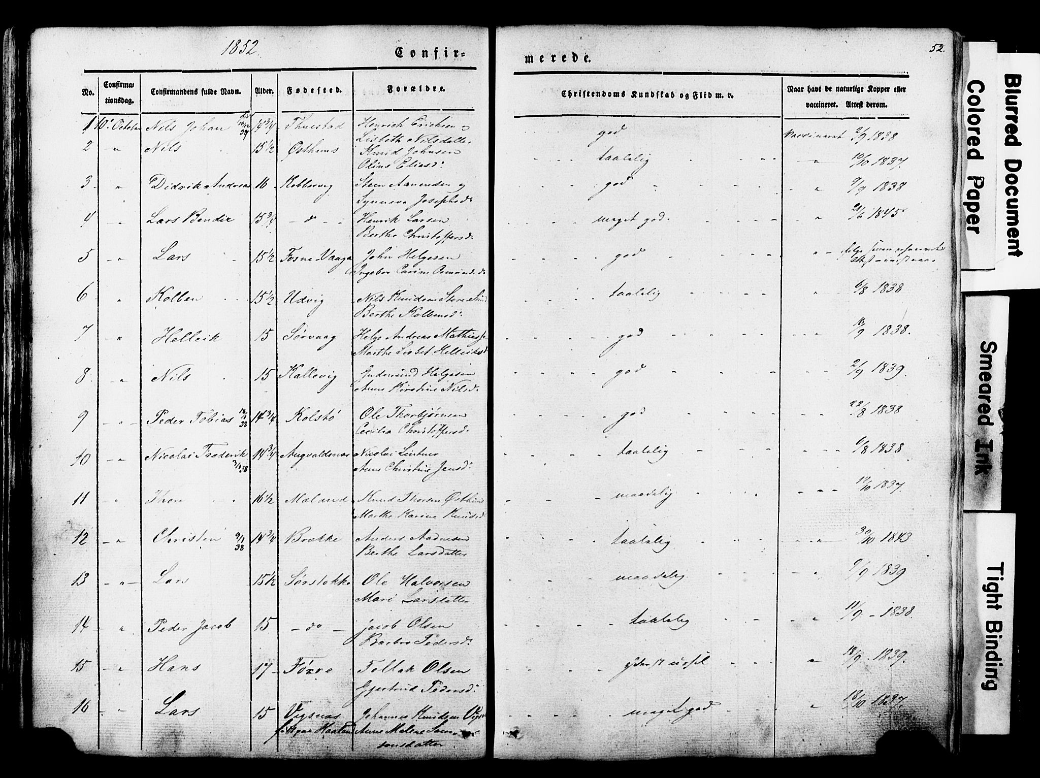 Avaldsnes sokneprestkontor, SAST/A -101851/H/Ha/Haa/L0007: Parish register (official) no. A 7, 1841-1853, p. 52