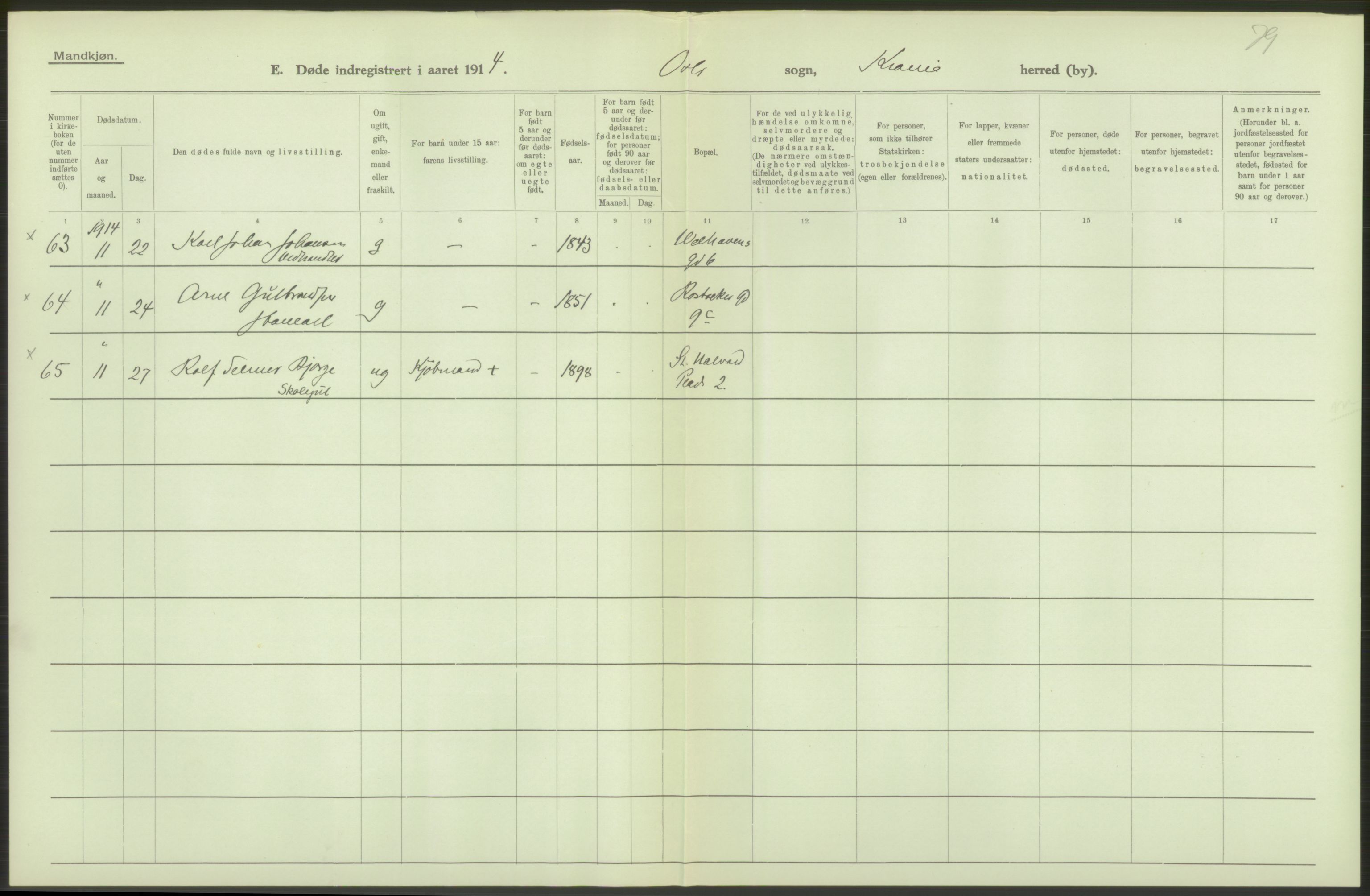 Statistisk sentralbyrå, Sosiodemografiske emner, Befolkning, AV/RA-S-2228/D/Df/Dfb/Dfbd/L0008: Kristiania: Døde, 1914, p. 122