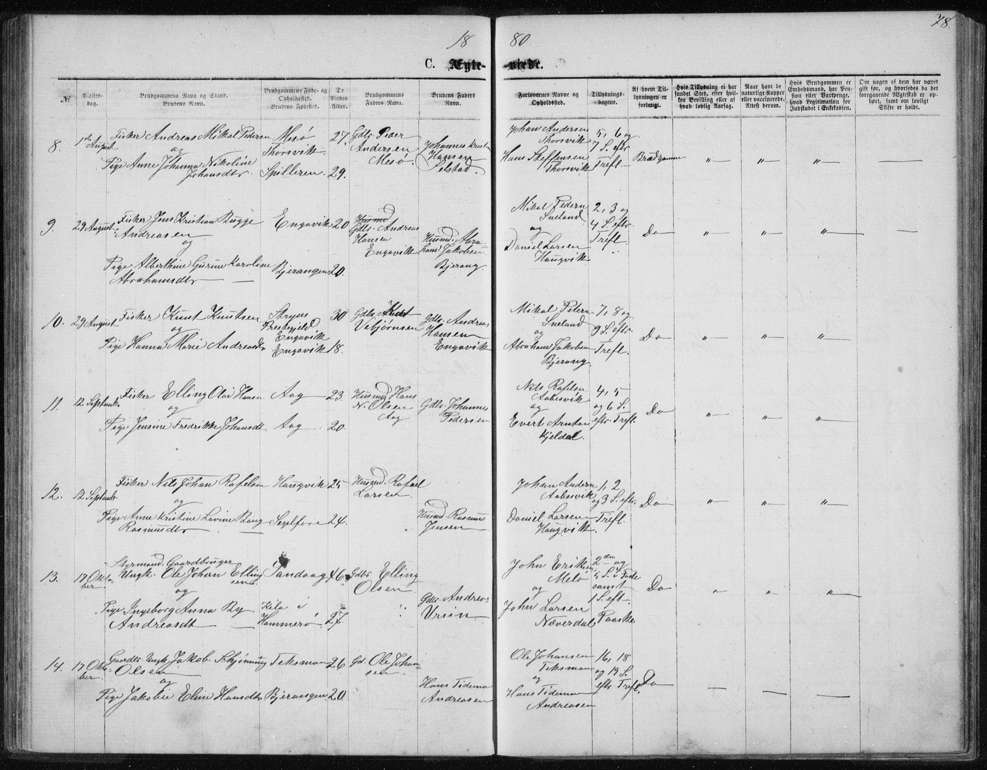 Ministerialprotokoller, klokkerbøker og fødselsregistre - Nordland, AV/SAT-A-1459/843/L0635: Parish register (copy) no. 843C04, 1872-1887, p. 78