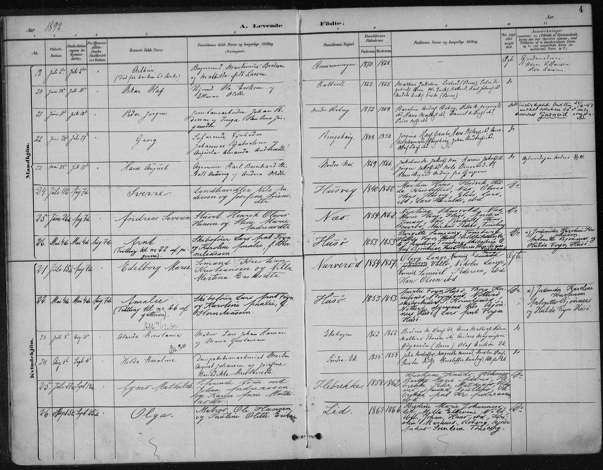 Sem kirkebøker, AV/SAKO-A-5/F/Fb/L0005: Parish register (official) no. II 5, 1892-1904, p. 4