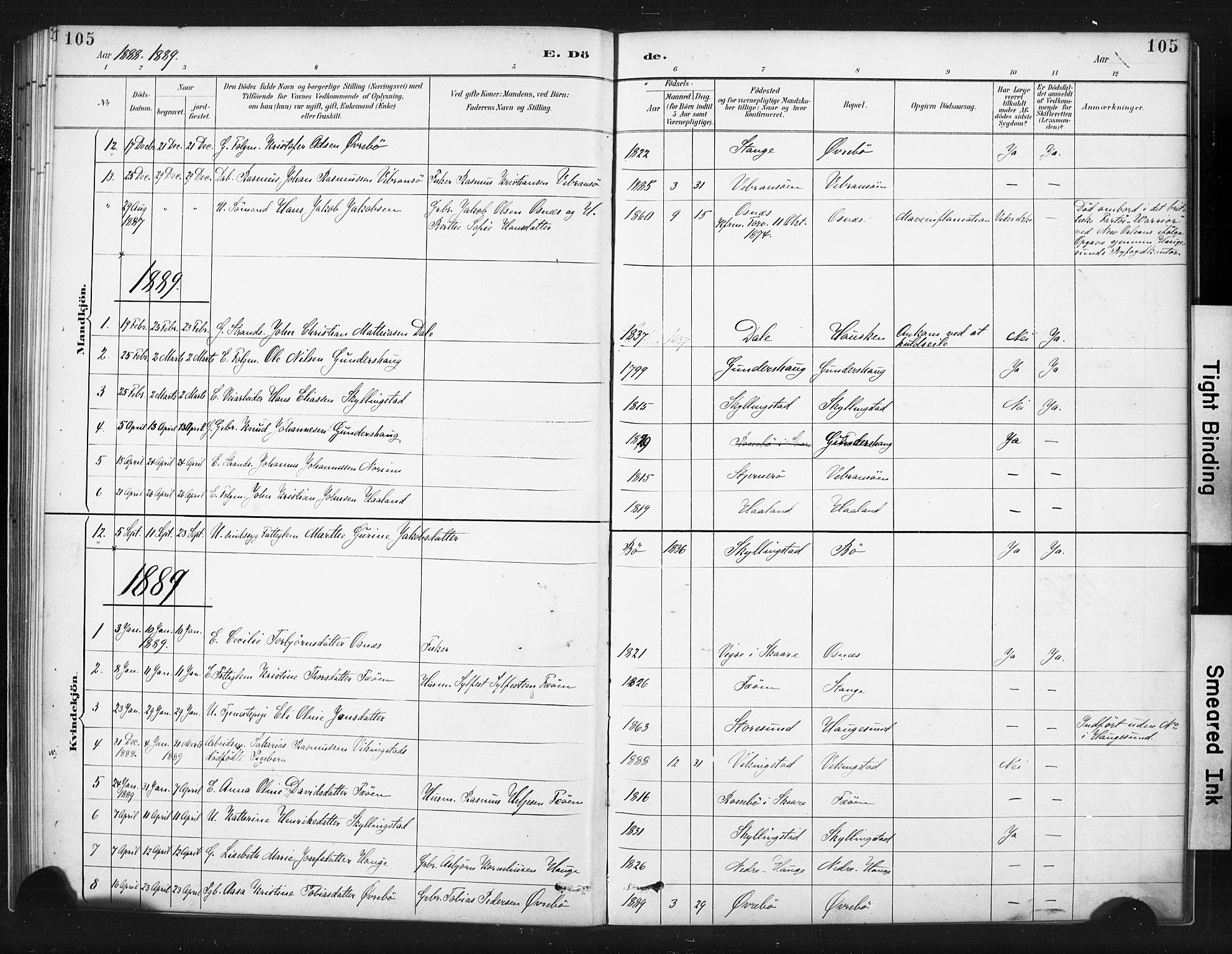 Torvastad sokneprestkontor, SAST/A -101857/H/Ha/Haa/L0015: Parish register (official) no. A 14, 1888-1899, p. 105