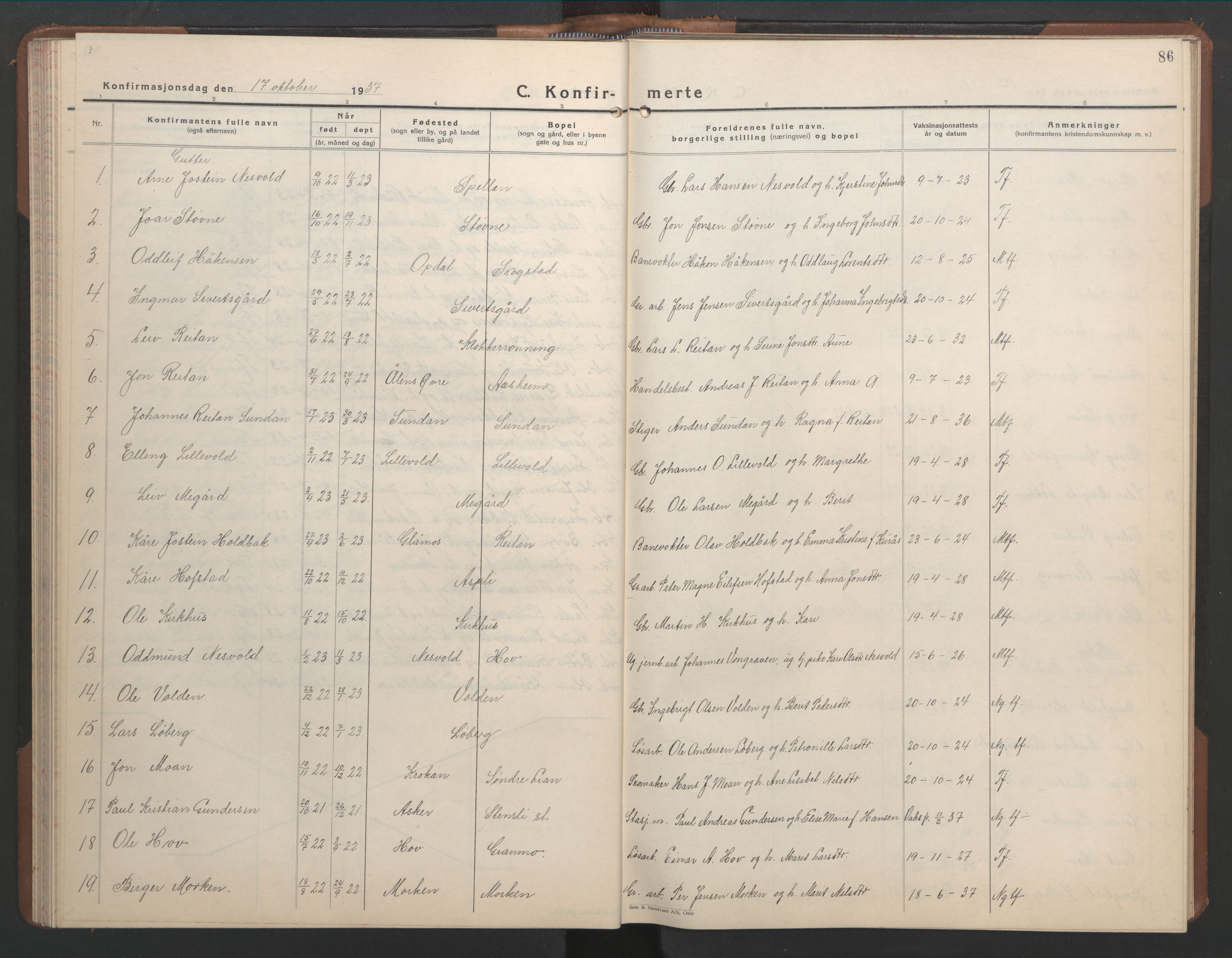 Ministerialprotokoller, klokkerbøker og fødselsregistre - Sør-Trøndelag, SAT/A-1456/686/L0986: Parish register (copy) no. 686C02, 1933-1950, p. 86