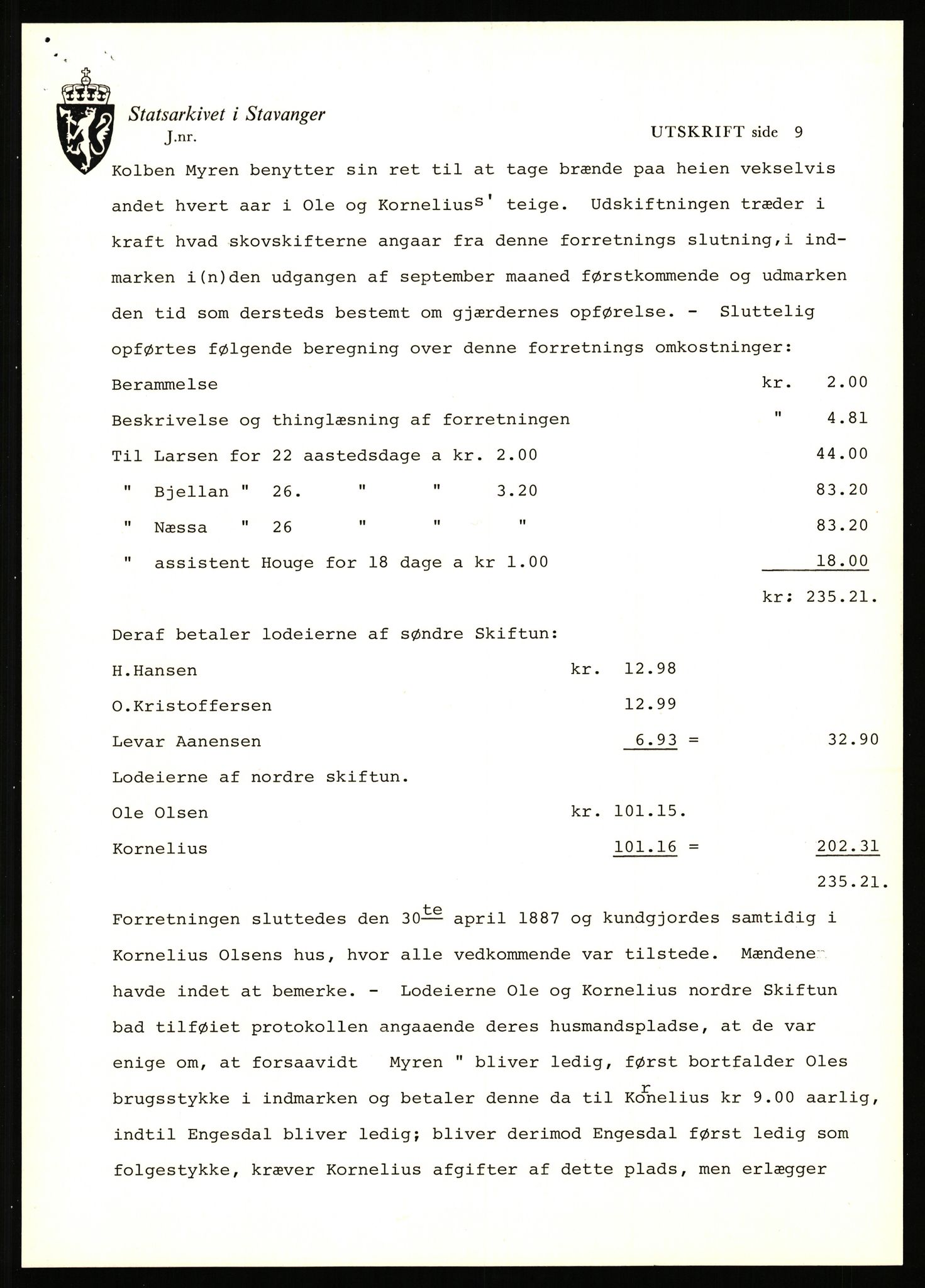 Statsarkivet i Stavanger, AV/SAST-A-101971/03/Y/Yj/L0075: Avskrifter sortert etter gårdsnavn: Skastad - Skjerveim, 1750-1930, p. 461