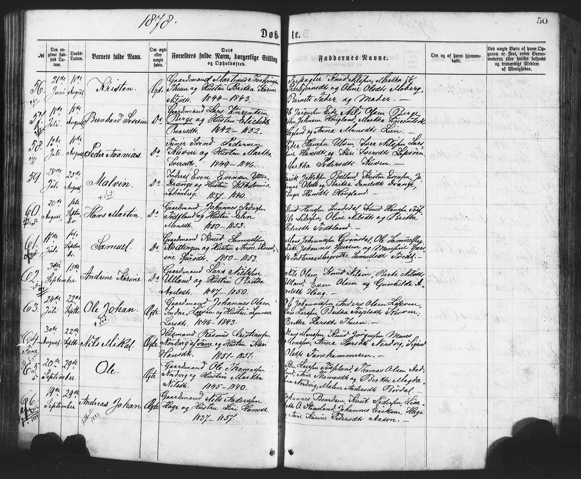 Os sokneprestembete, SAB/A-99929: Parish register (official) no. A 18, 1874-1884, p. 50