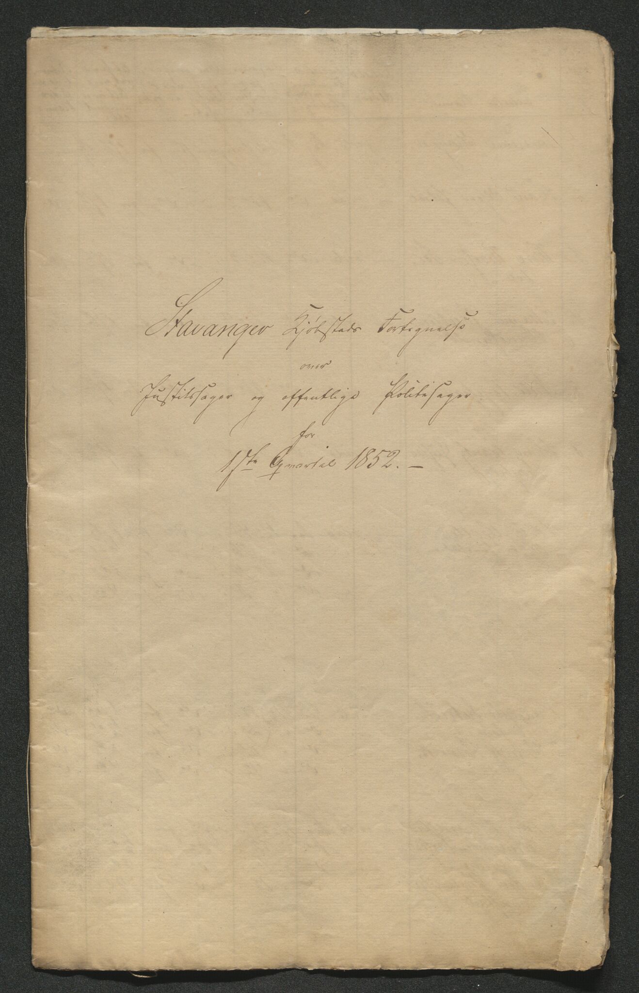 Stavanger byfogd, AV/SAST-A-101408/001/3/31/31A/L0002: Fortegnelse over justis- og  politisaker, 1851-1864