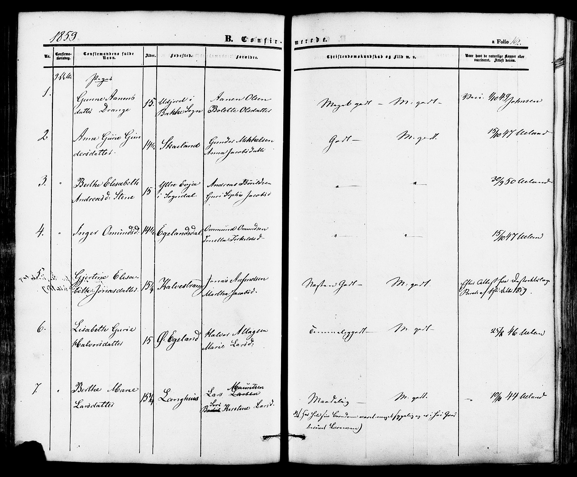 Lund sokneprestkontor, AV/SAST-A-101809/S06/L0010: Parish register (official) no. A 9, 1854-1886, p. 162