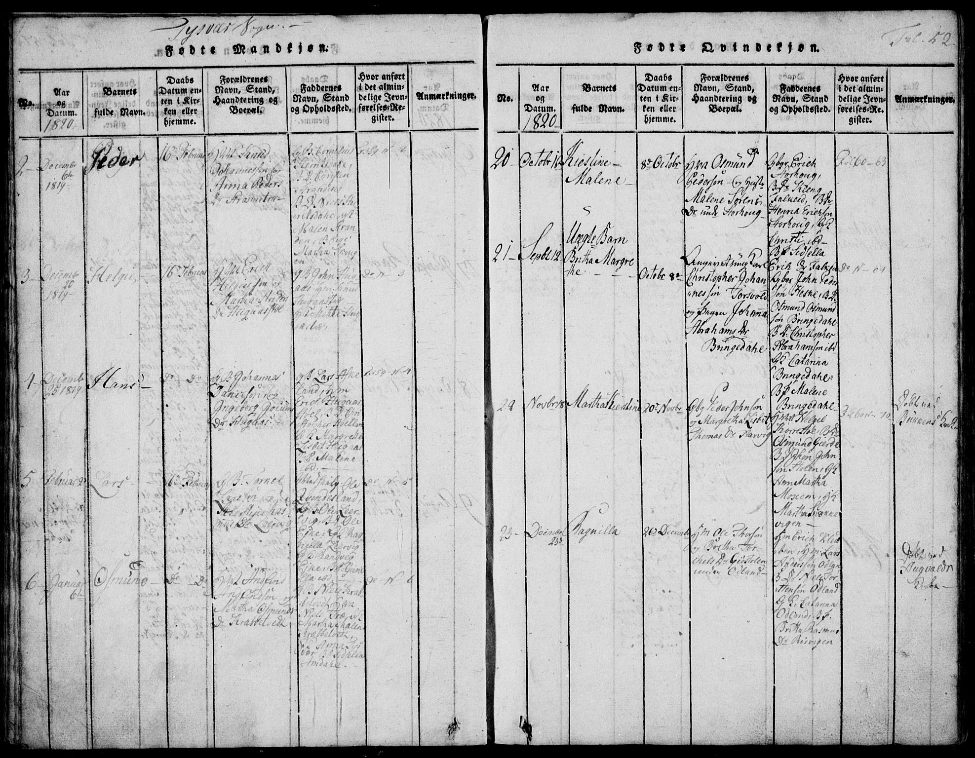 Skjold sokneprestkontor, AV/SAST-A-101847/H/Ha/Hab/L0002: Parish register (copy) no. B 2 /1, 1815-1830, p. 52