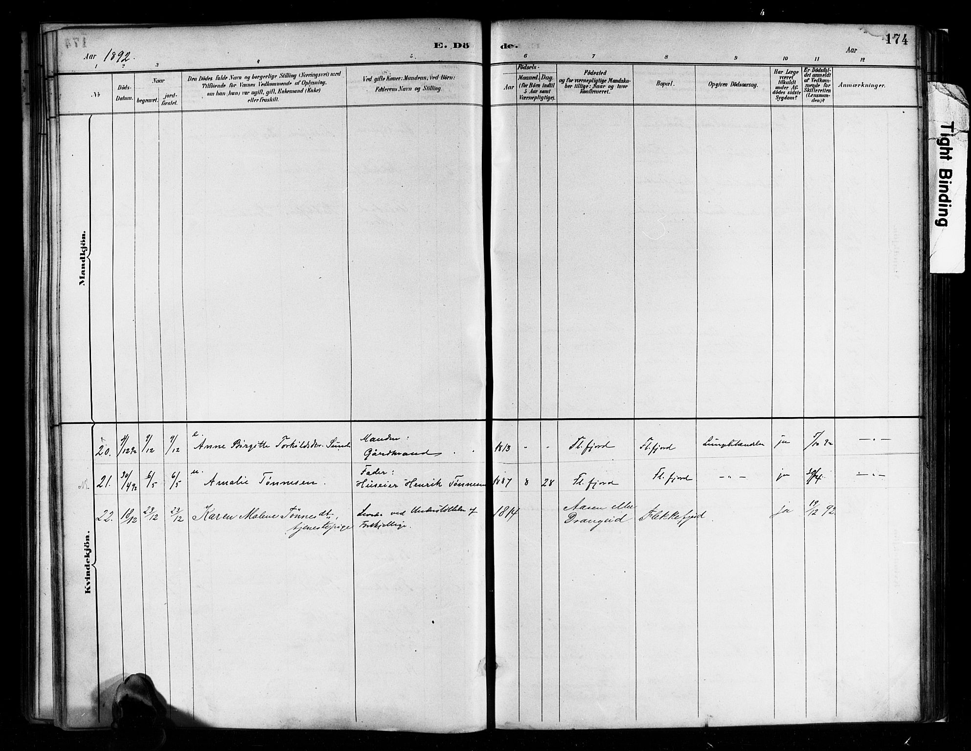 Flekkefjord sokneprestkontor, SAK/1111-0012/F/Fa/Faa/L0001: Parish register (official) no. A 1, 1885-1900, p. 174