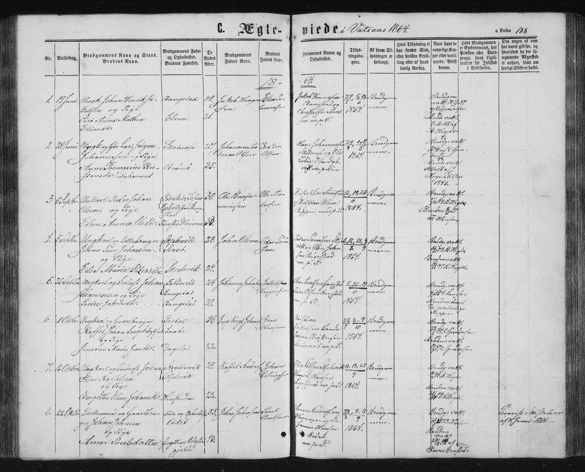 Ministerialprotokoller, klokkerbøker og fødselsregistre - Nordland, AV/SAT-A-1459/810/L0158: Parish register (copy) no. 810C02 /1, 1863-1883, p. 188