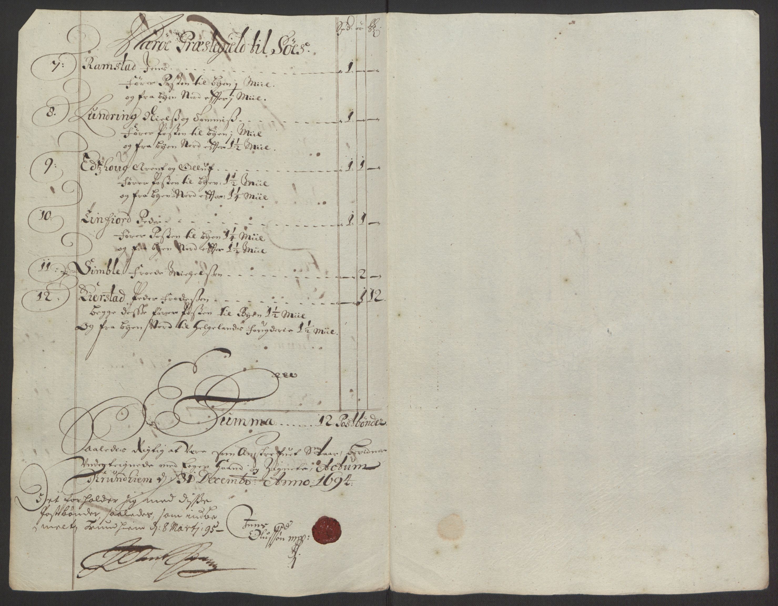 Rentekammeret inntil 1814, Reviderte regnskaper, Fogderegnskap, RA/EA-4092/R64/L4424: Fogderegnskap Namdal, 1692-1695, p. 420