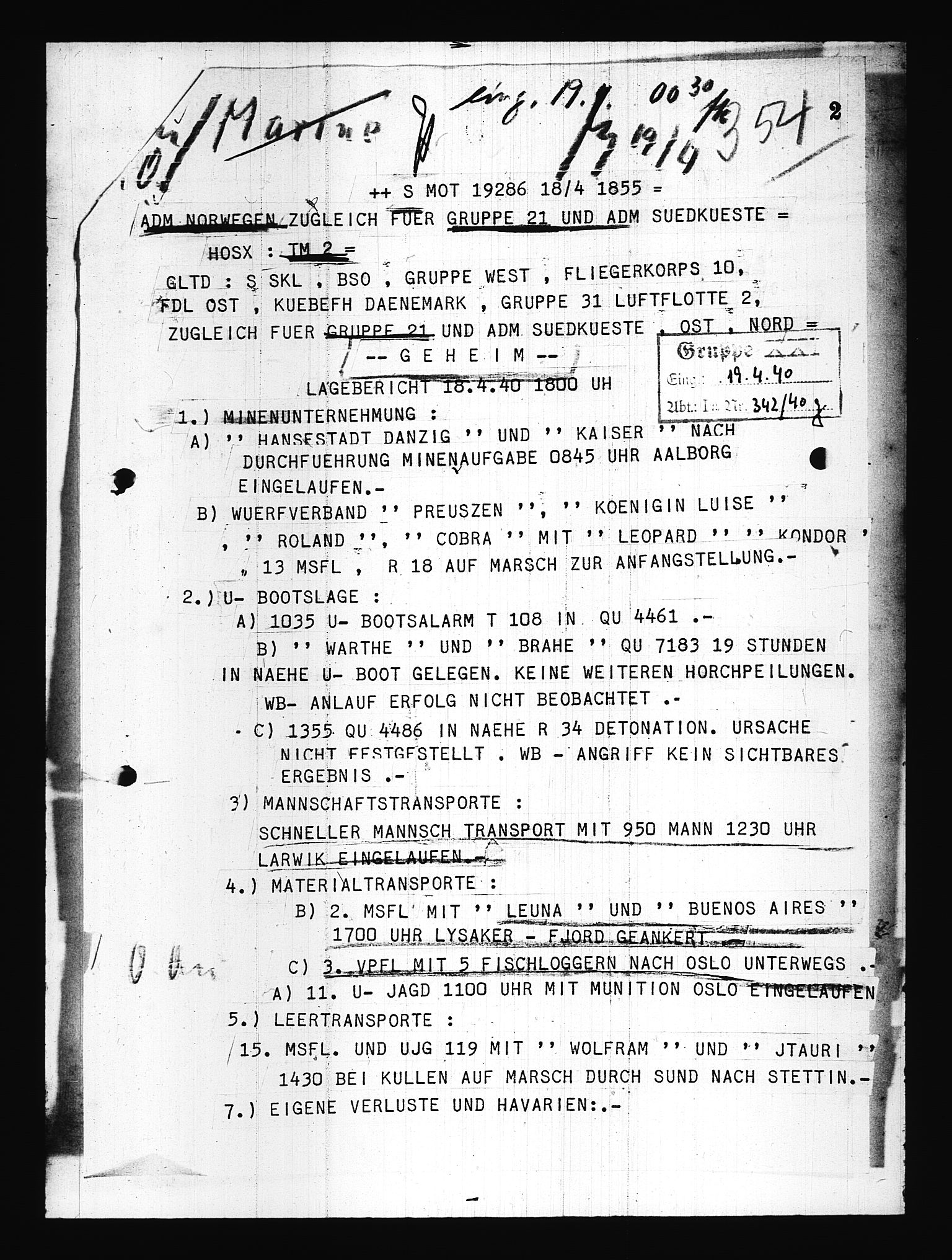 Documents Section, AV/RA-RAFA-2200/V/L0076: Amerikansk mikrofilm "Captured German Documents".
Box No. 715.  FKA jnr. 619/1954., 1940, p. 655