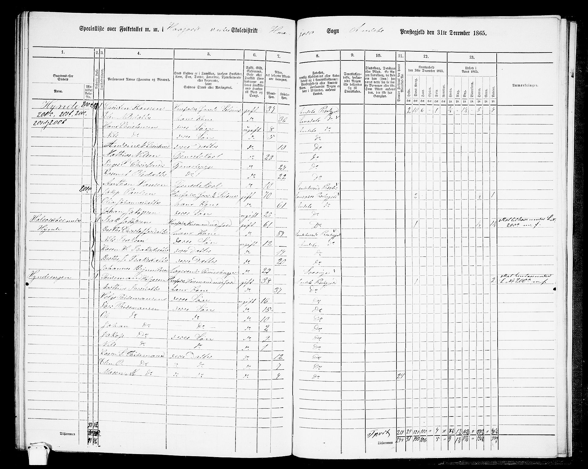 RA, 1865 census for Andebu, 1865, p. 93