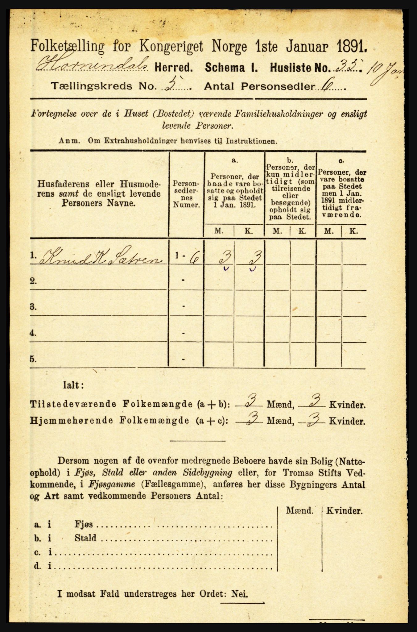 RA, 1891 census for 1444 Hornindal, 1891, p. 1138