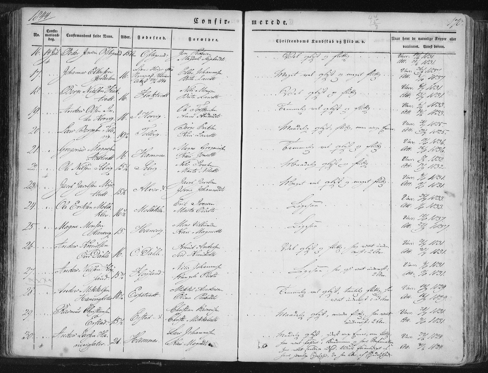 Hamre sokneprestembete, SAB/A-75501/H/Ha/Haa/Haaa/L0012: Parish register (official) no. A 12, 1834-1845, p. 170