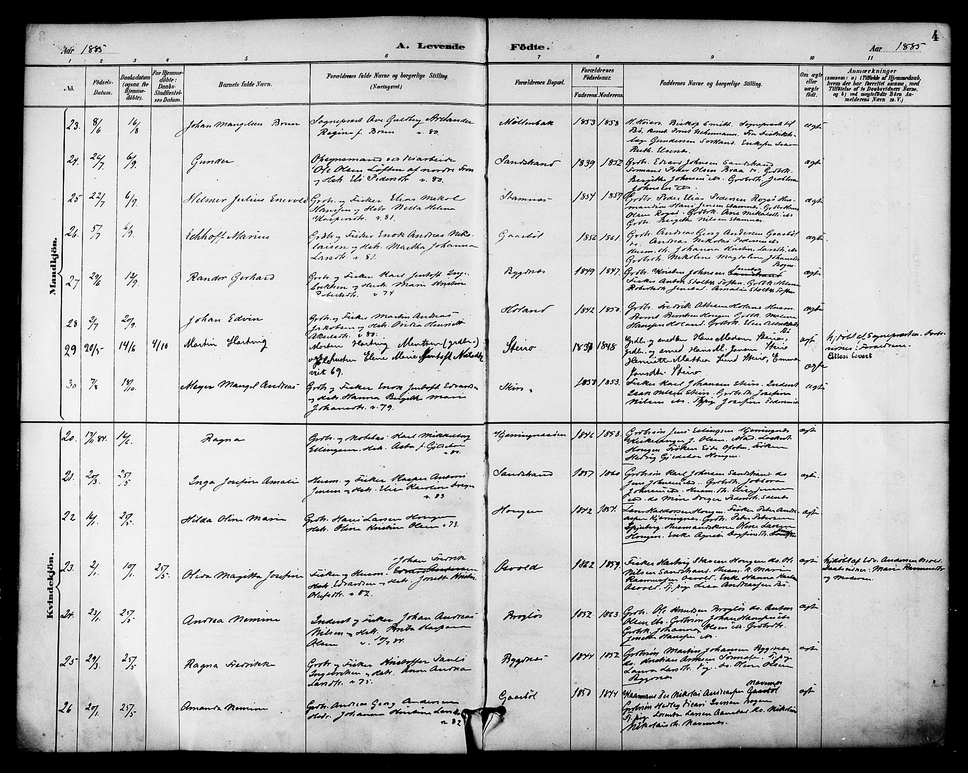 Ministerialprotokoller, klokkerbøker og fødselsregistre - Nordland, AV/SAT-A-1459/895/L1371: Parish register (official) no. 895A06, 1885-1894, p. 4