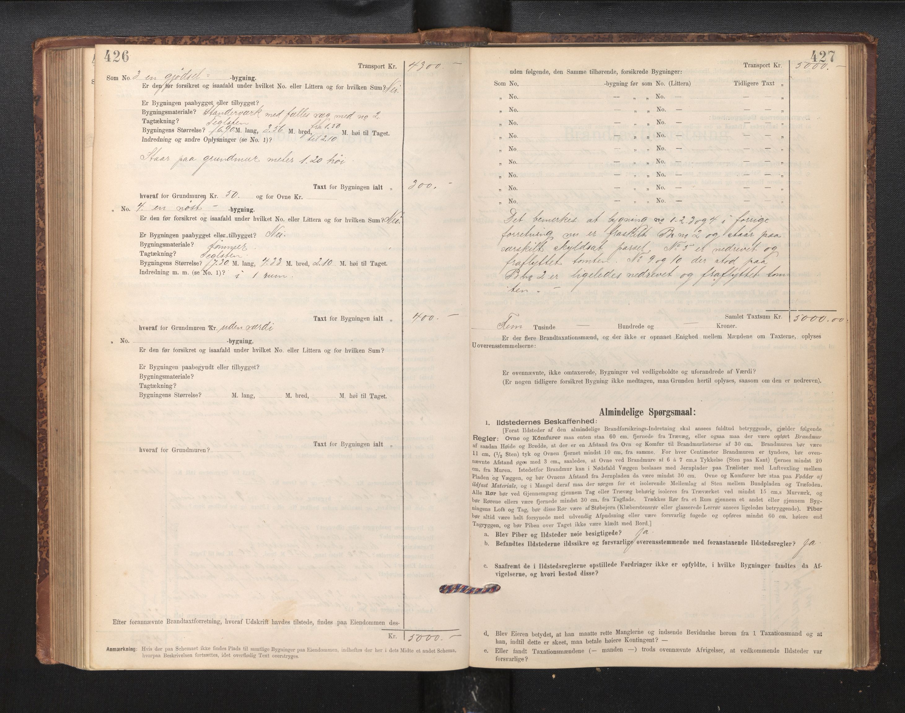 Lensmannen i Årstad, AV/SAB-A-36201/0012/L0011: Branntakstprotokoll,skjematakst, 1895-1901, p. 426-427