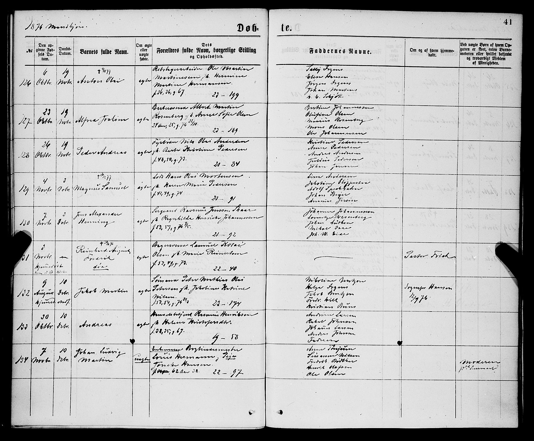 Korskirken sokneprestembete, AV/SAB-A-76101/H/Hab: Parish register (copy) no. B 7, 1874-1878, p. 41