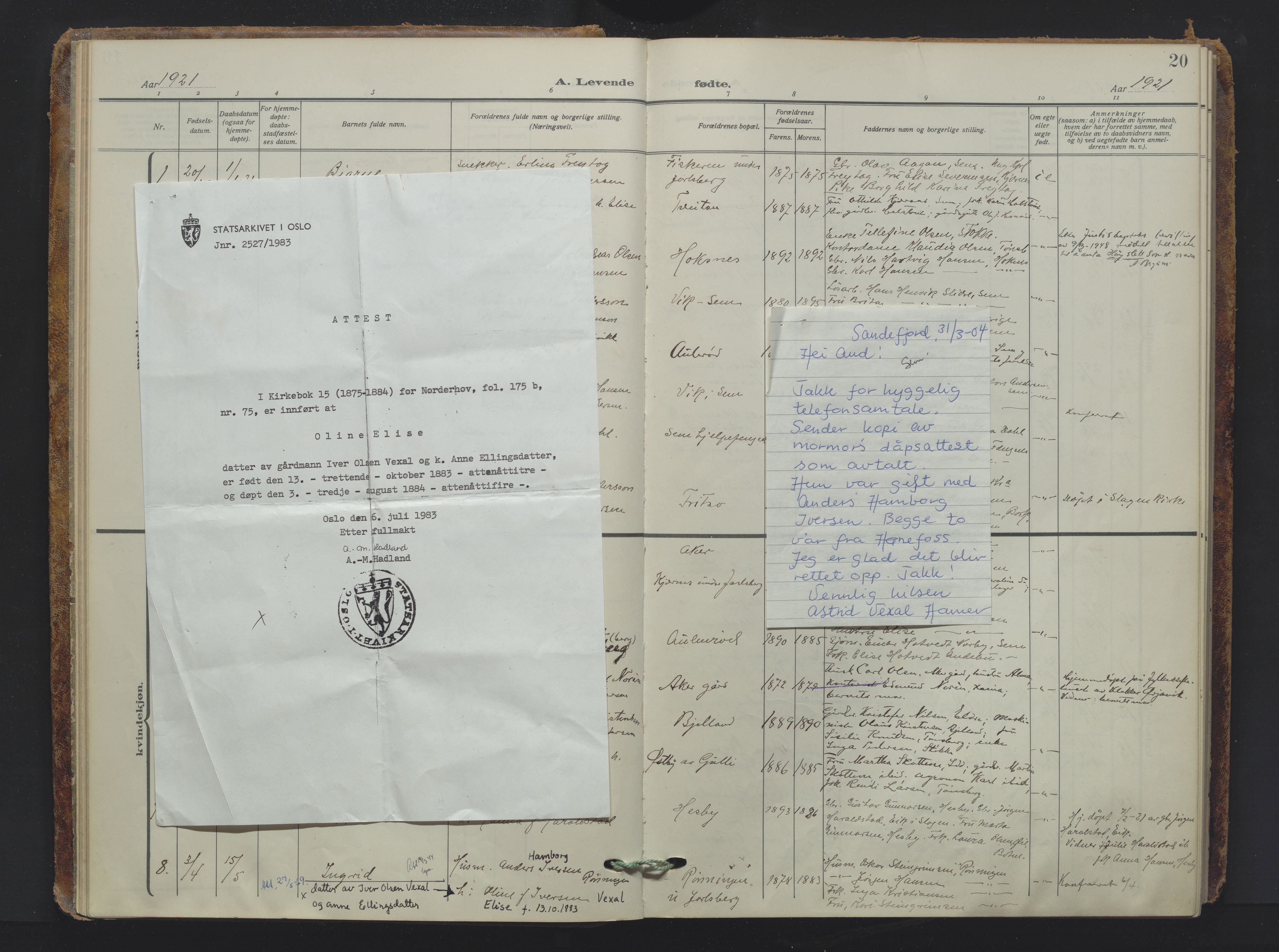 Sem kirkebøker, AV/SAKO-A-5/F/Fa/L0013: Parish register (official) no. I 13, 1916-1932, p. 20