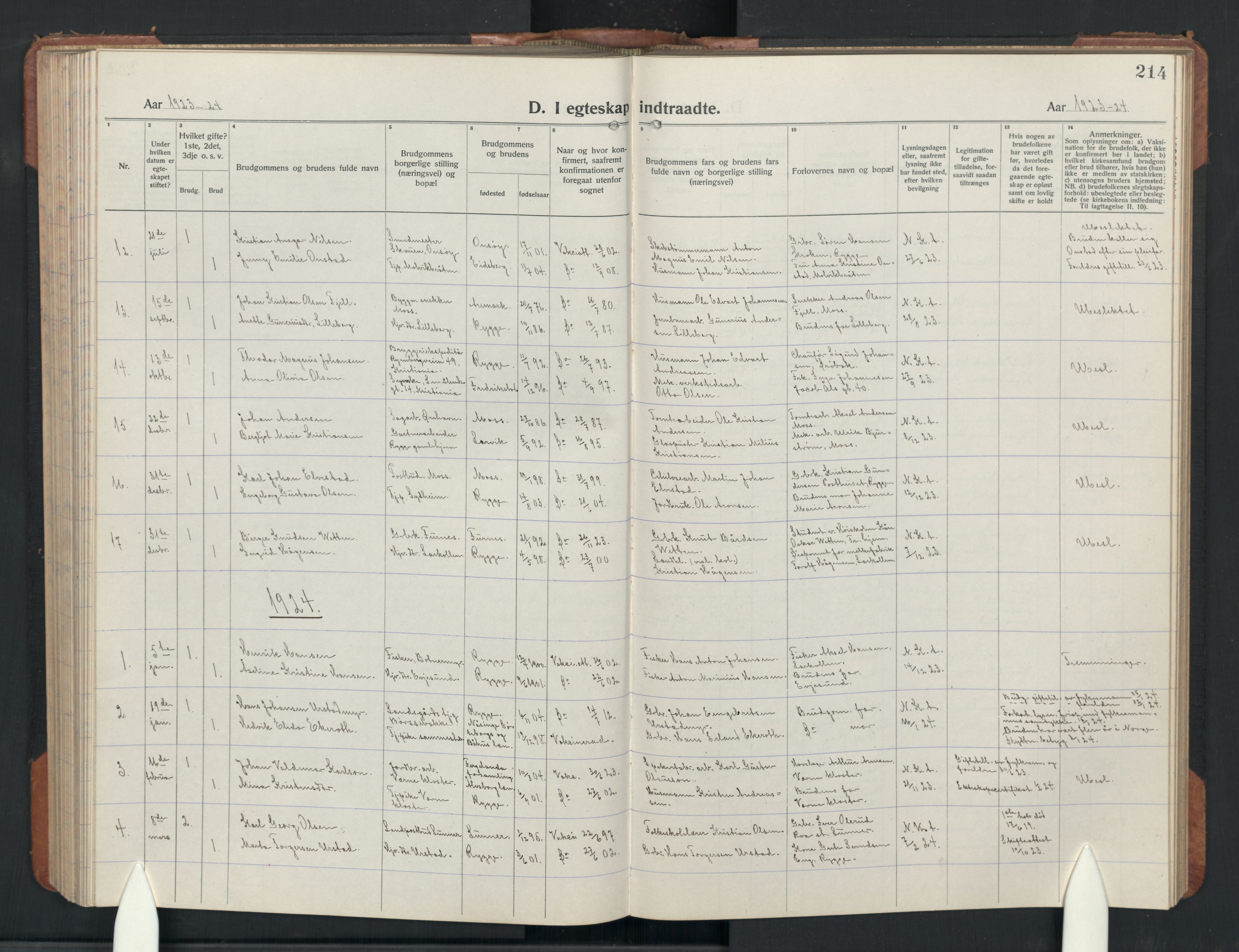 Rygge prestekontor Kirkebøker, AV/SAO-A-10084b/G/Ga/L0004: Parish register (copy) no. 4, 1922-1953, p. 214