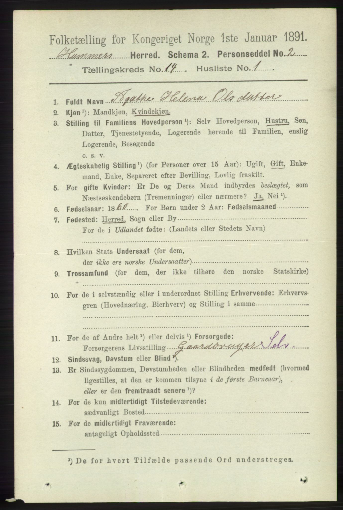 RA, 1891 census for 1254 Hamre, 1891, p. 4390