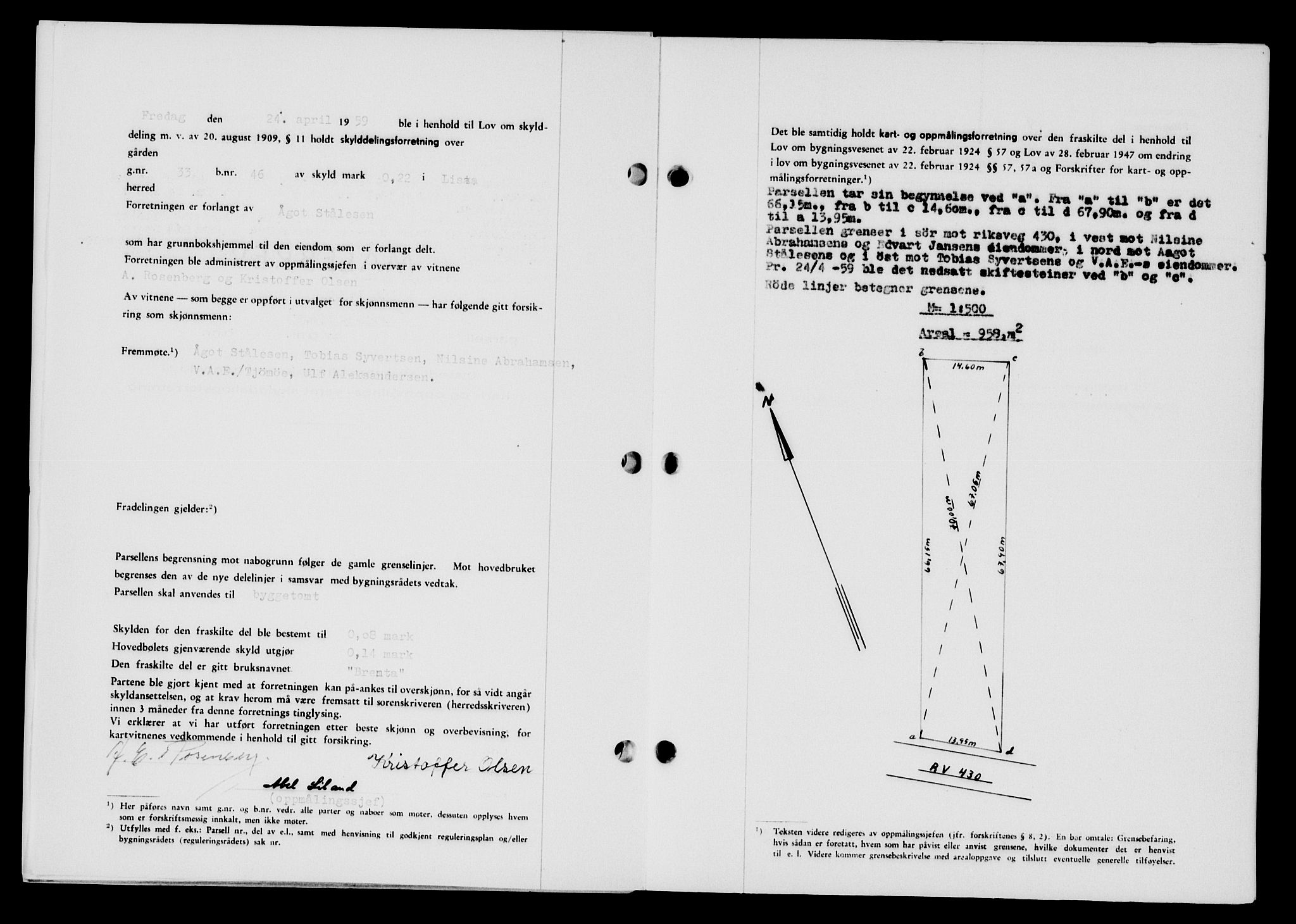 Lyngdal sorenskriveri, AV/SAK-1221-0004/G/Gb/L0679: Mortgage book no. A XXV, 1959-1960, Diary no: : 673/1959